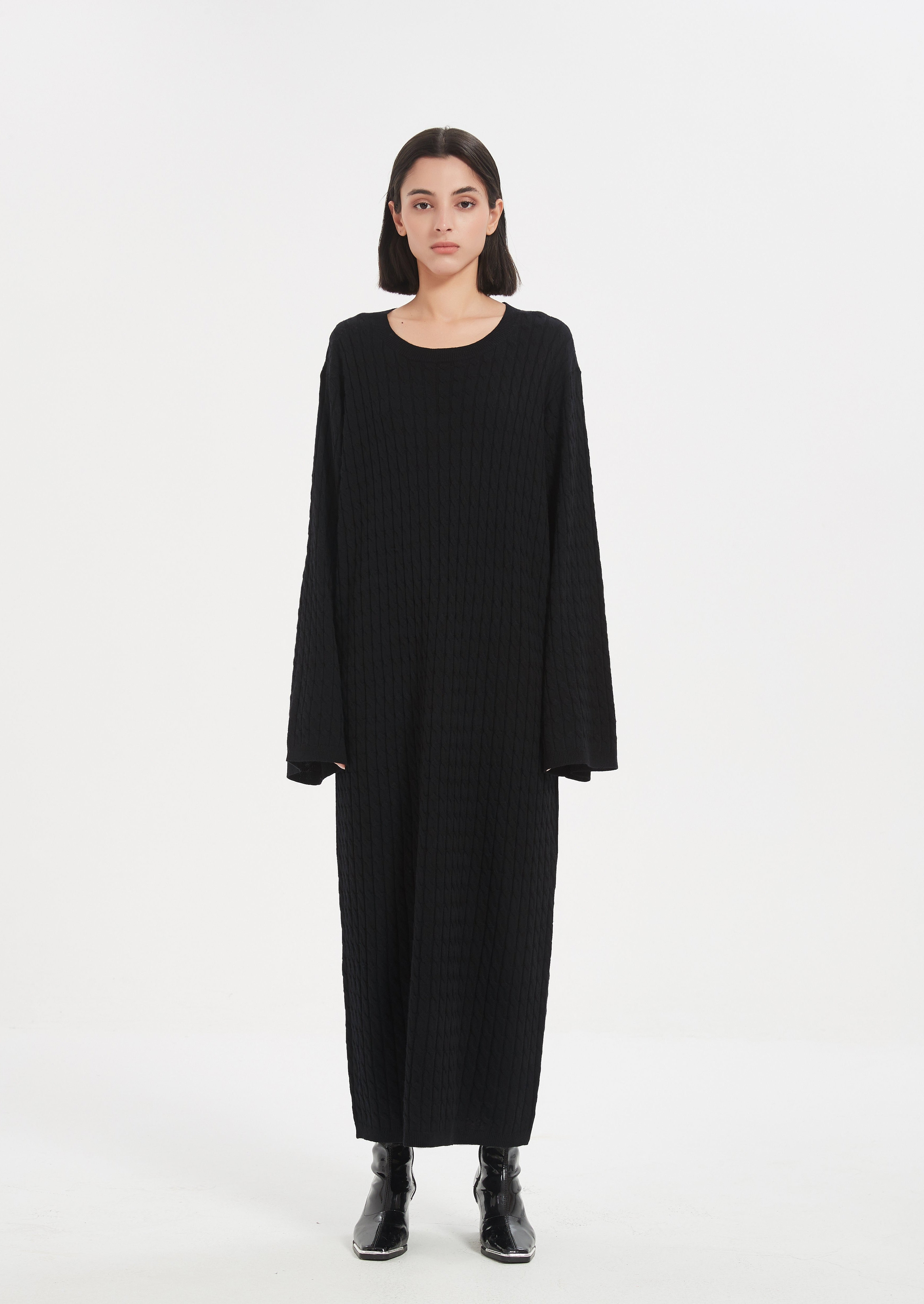 Hawa Cable Knit Dress - Black