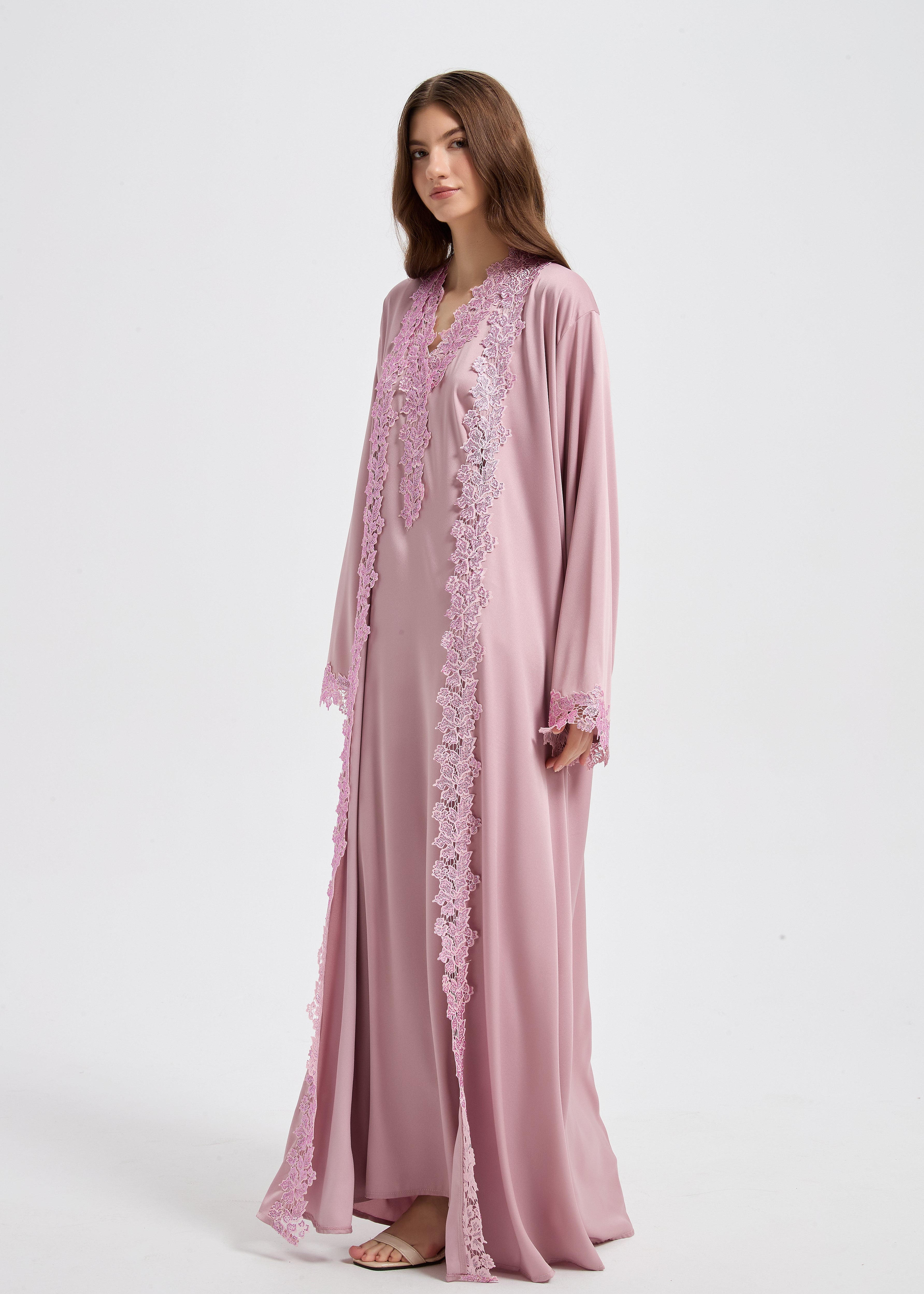 Sultana Lace Abaya Set - Rose