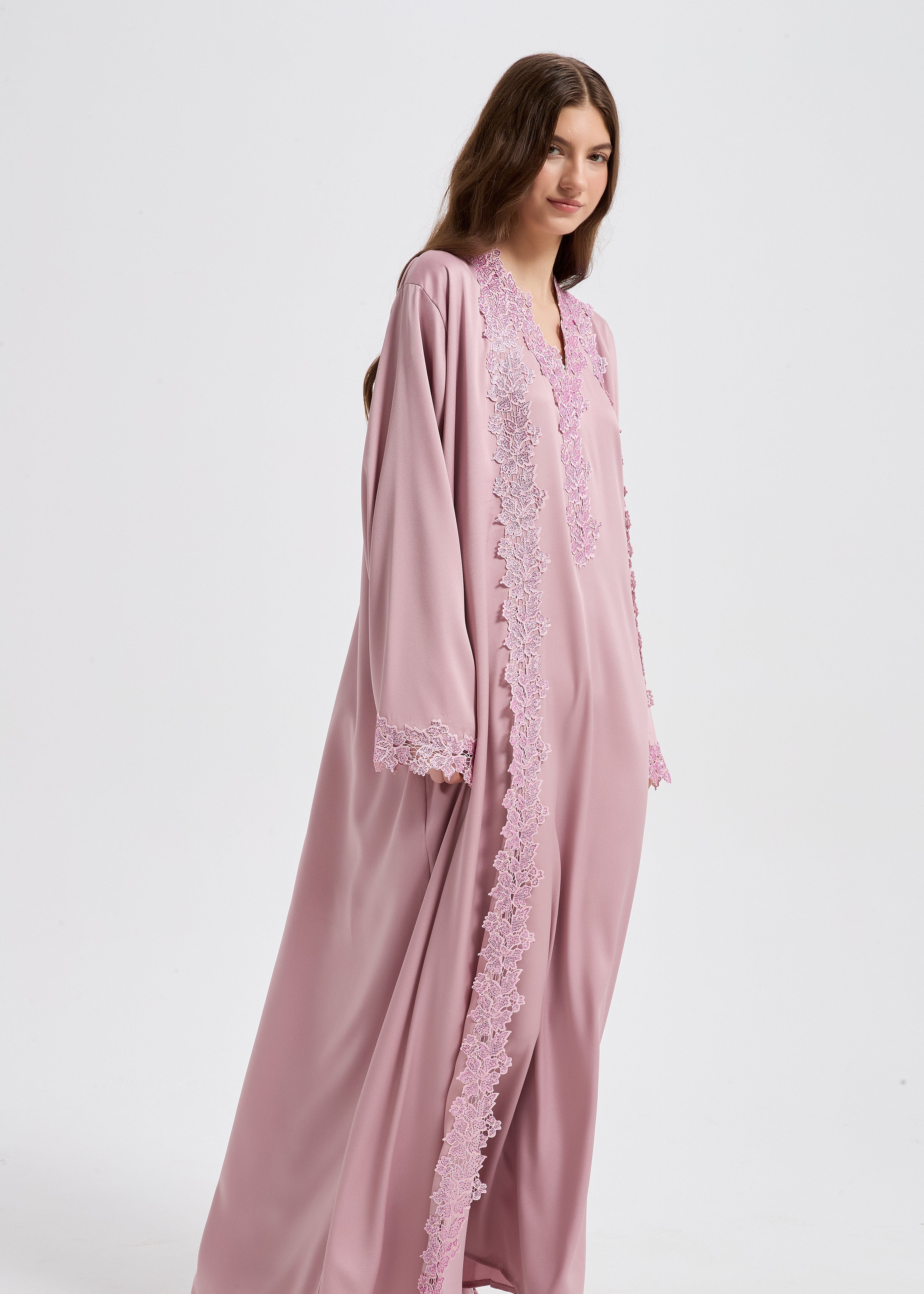 Sultana Lace Abaya Set - Rose