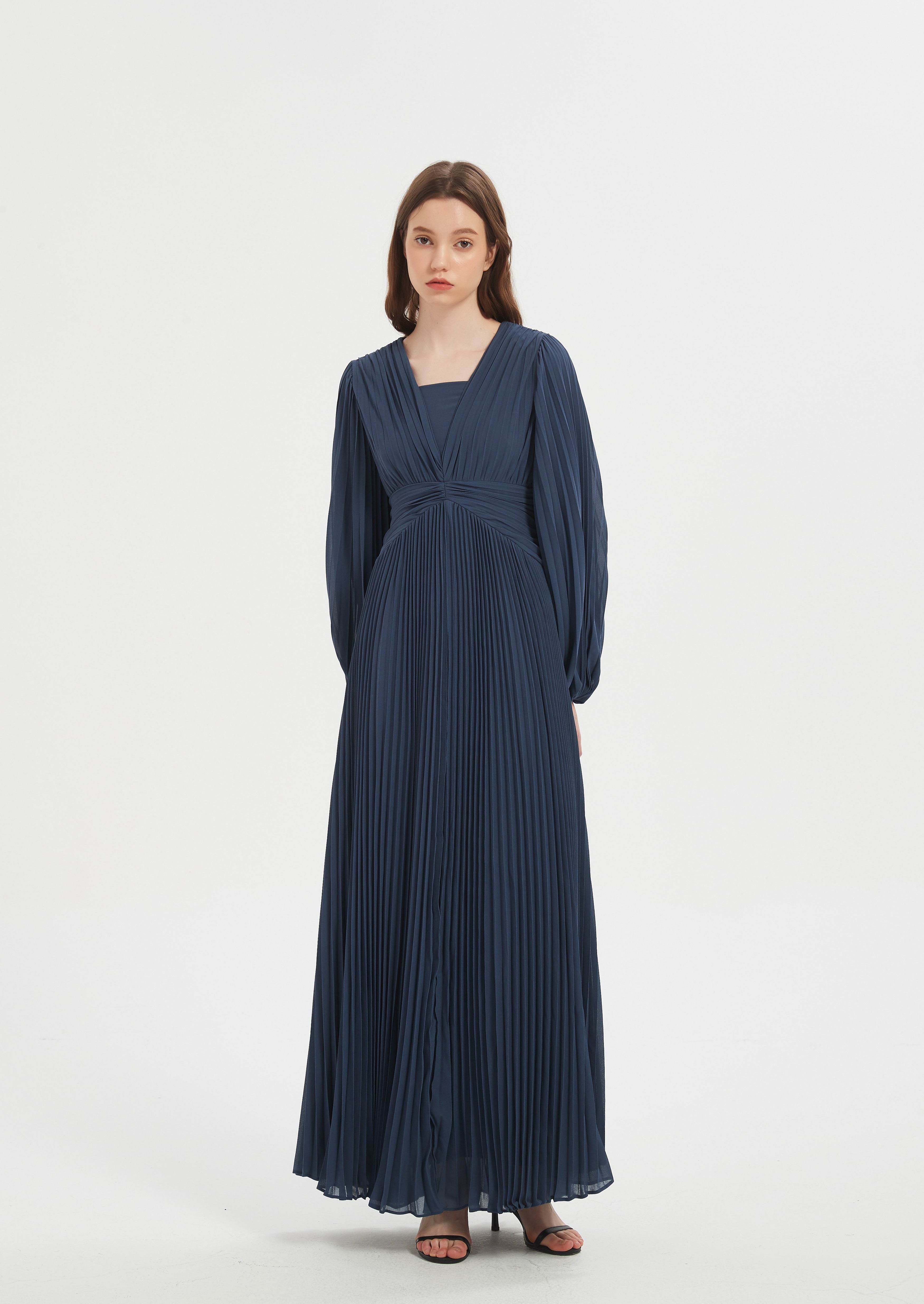 Zarla Pleated Chiffon Gown - Navy