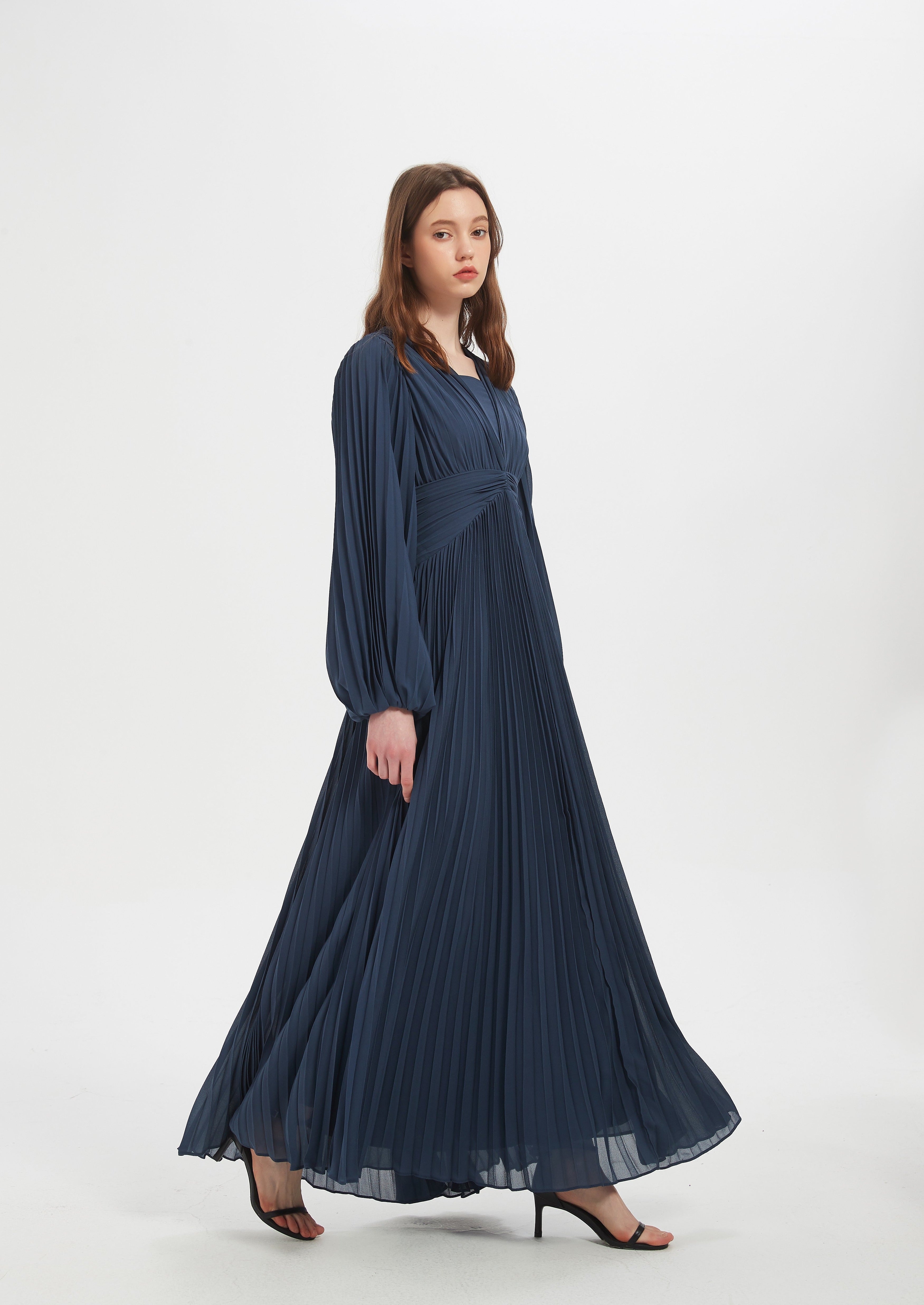 Zarla Pleated Chiffon Gown - Navy