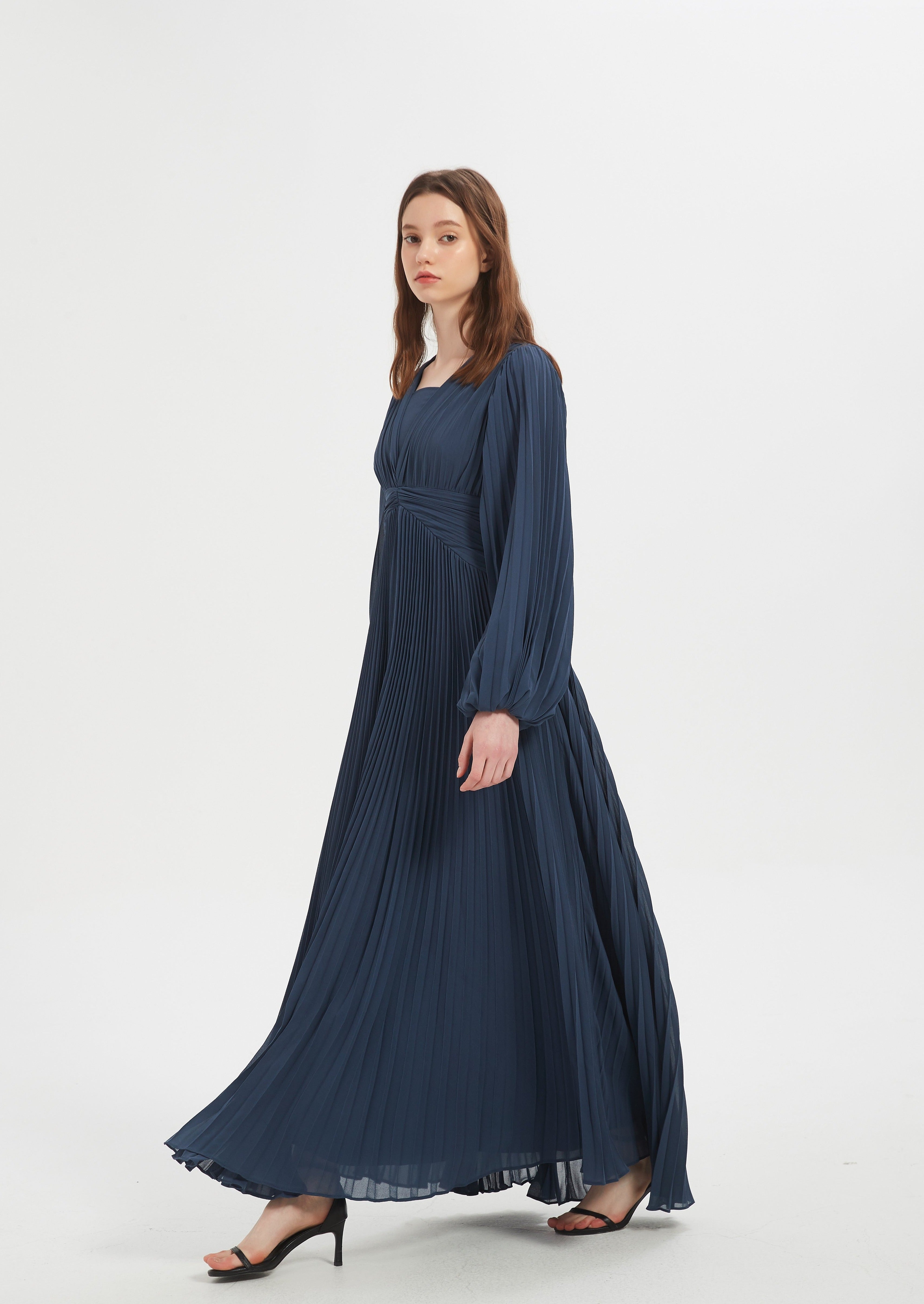 Zarla Pleated Chiffon Gown - Navy