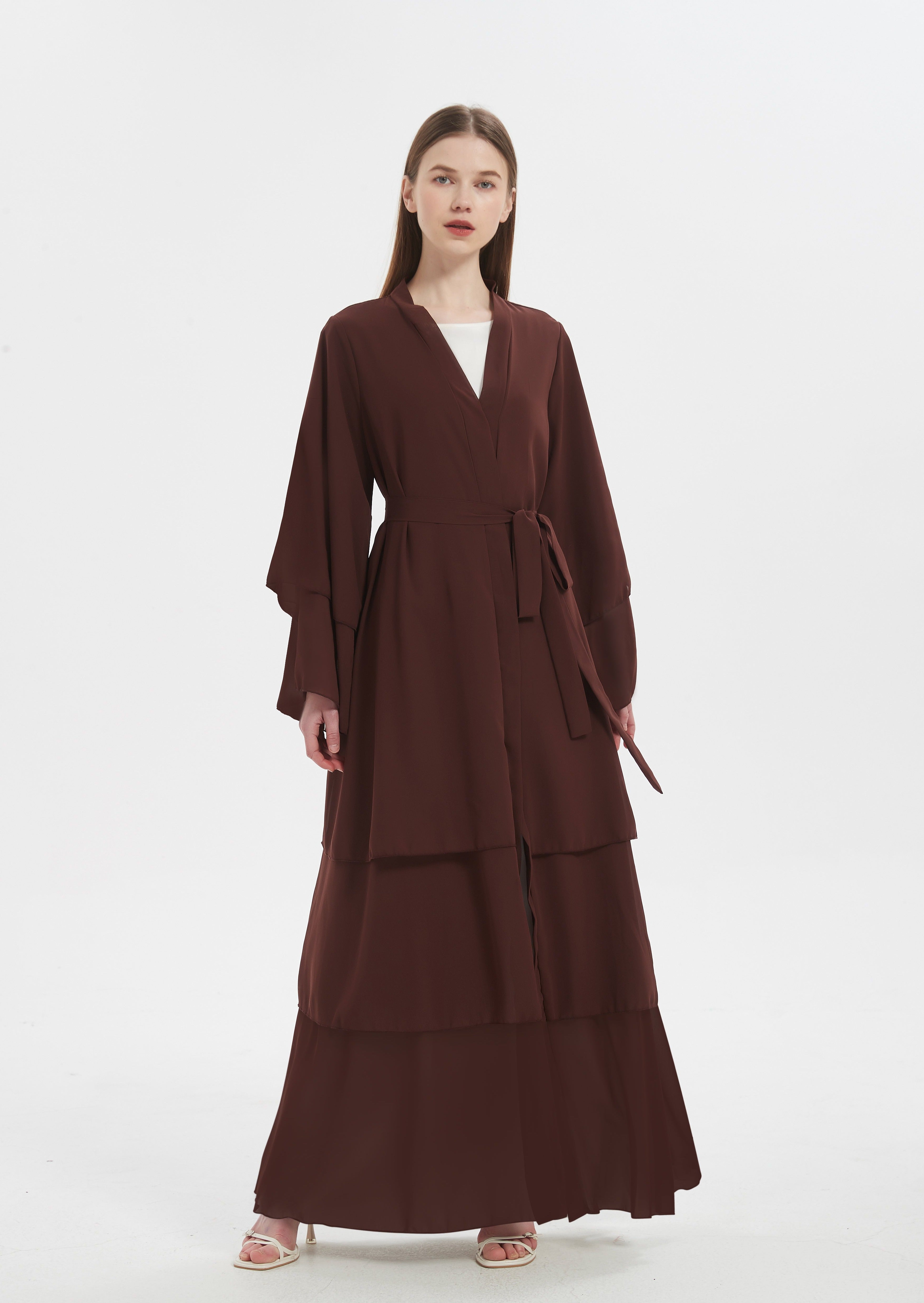 Madaya Layered Abaya - Chocolate Brown