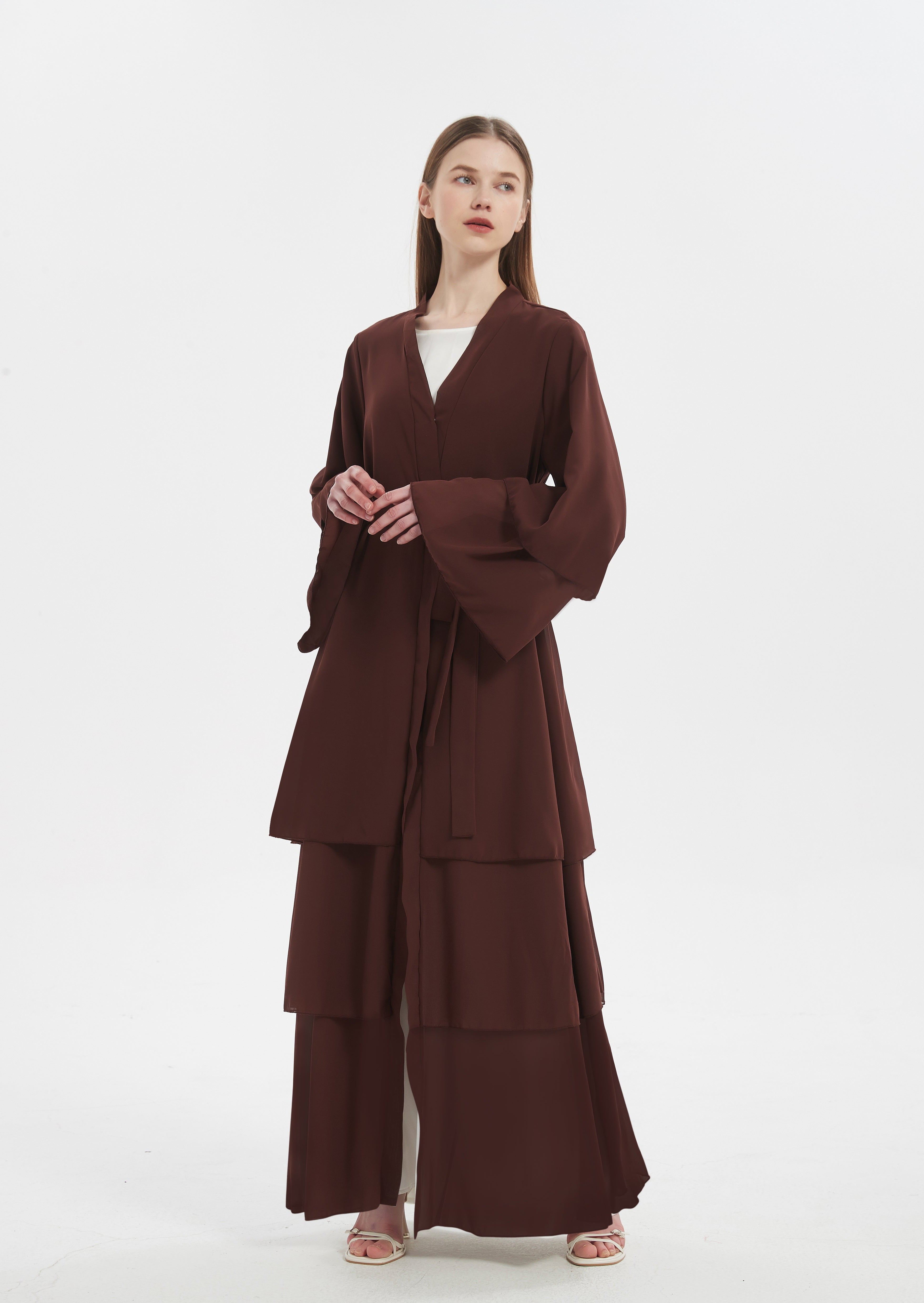 Madaya Layered Abaya - Chocolate Brown