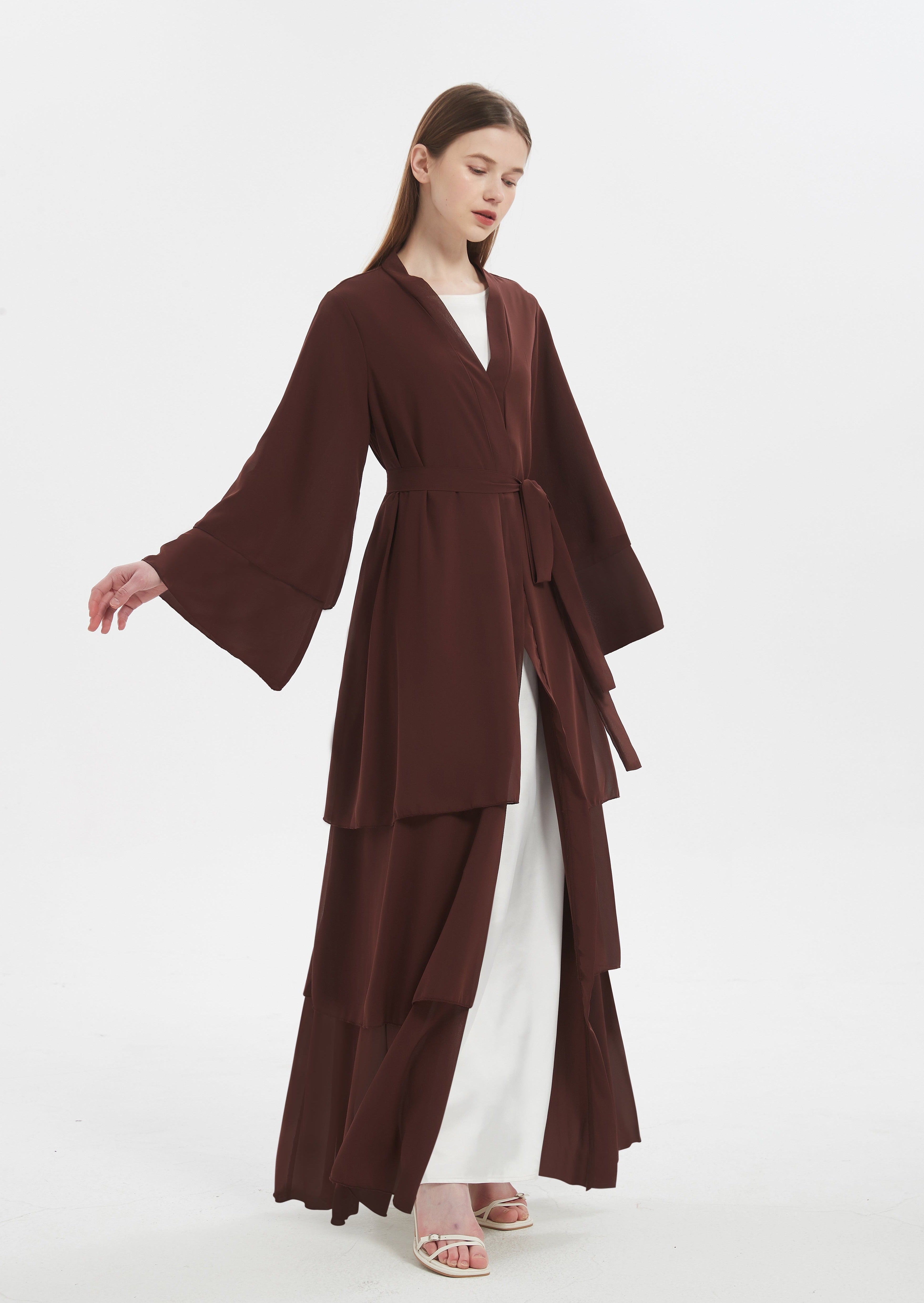 Madaya Layered Abaya - Chocolate Brown