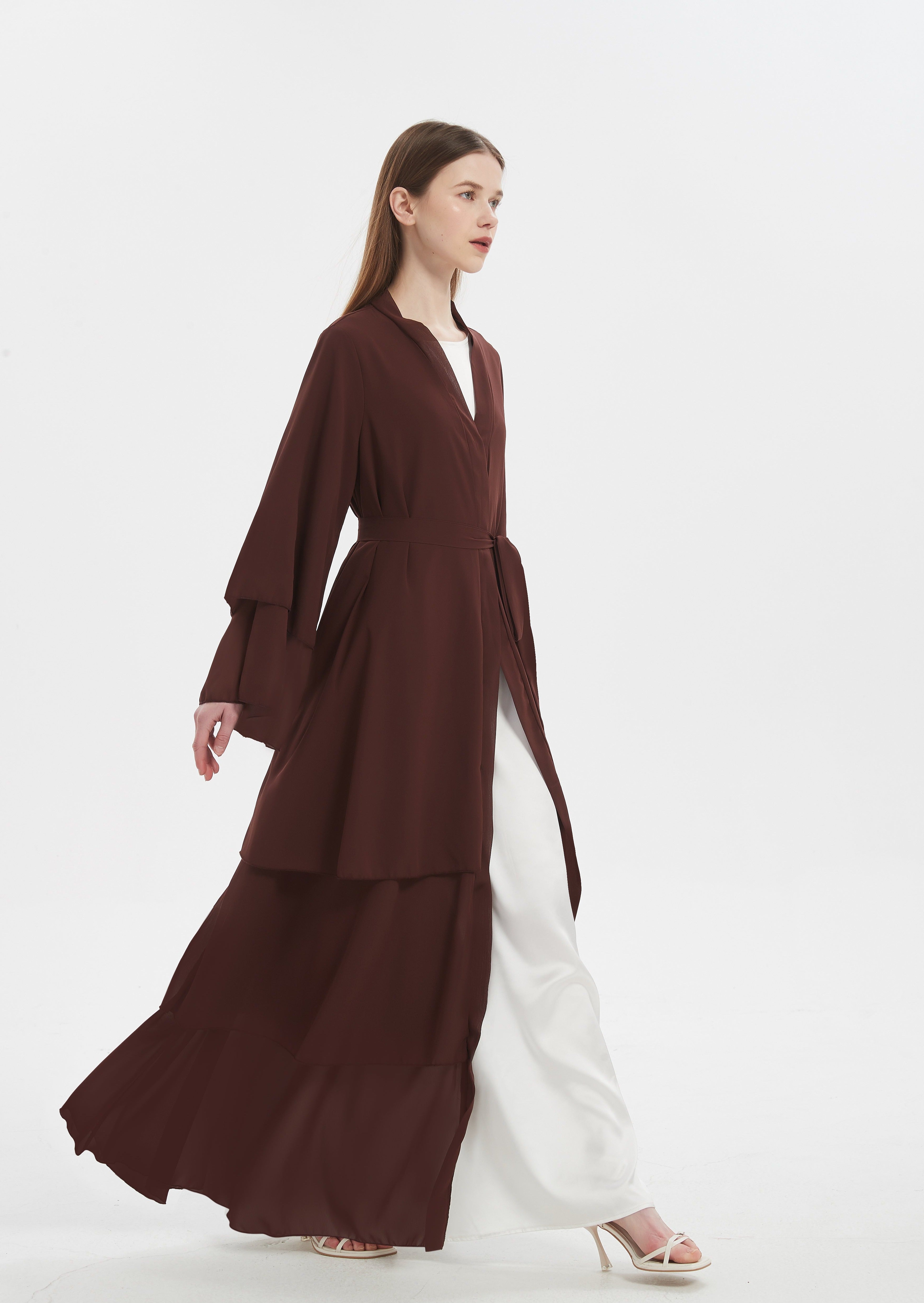 Madaya Layered Abaya - Chocolate Brown