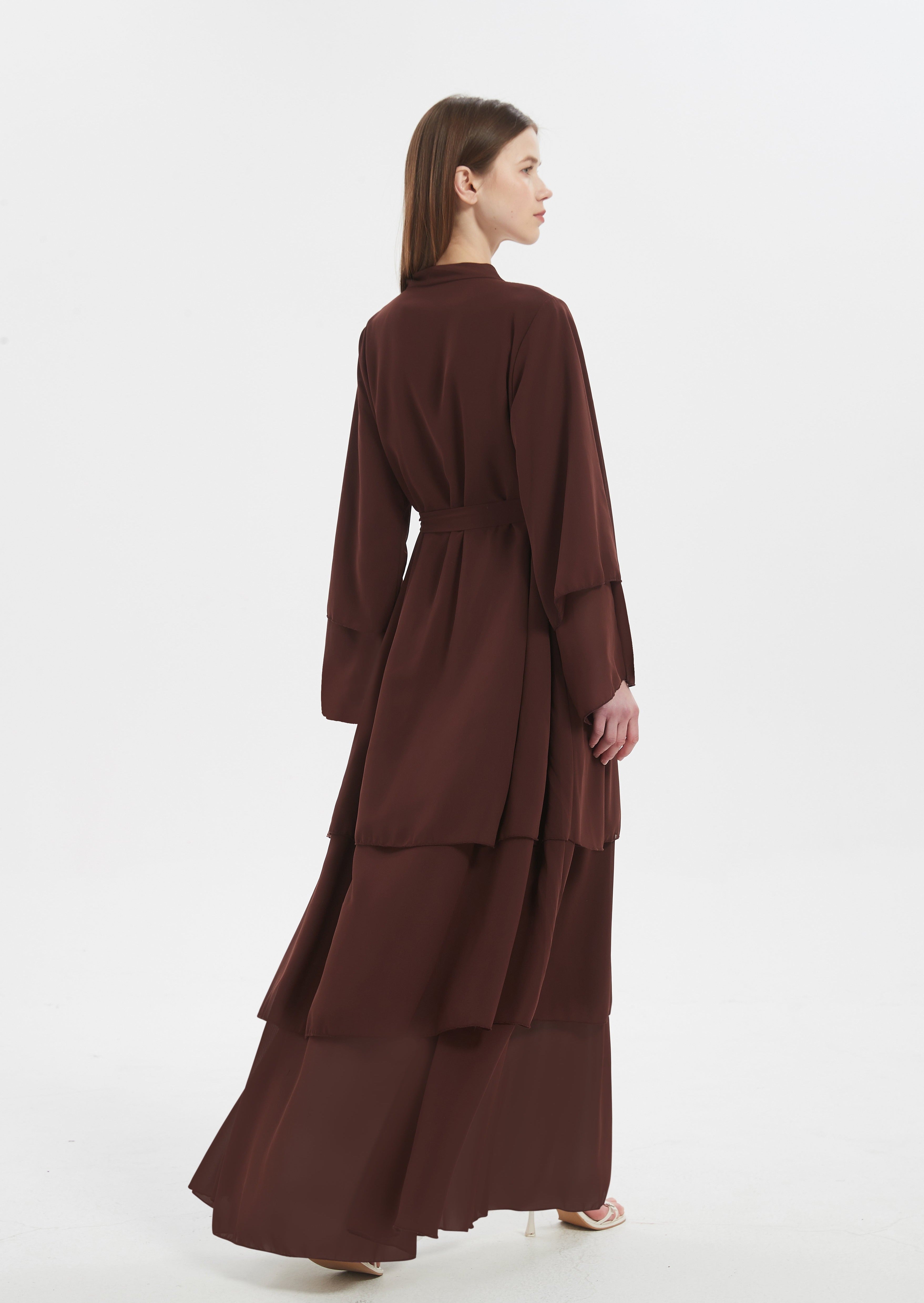 Madaya Layered Abaya - Chocolate Brown