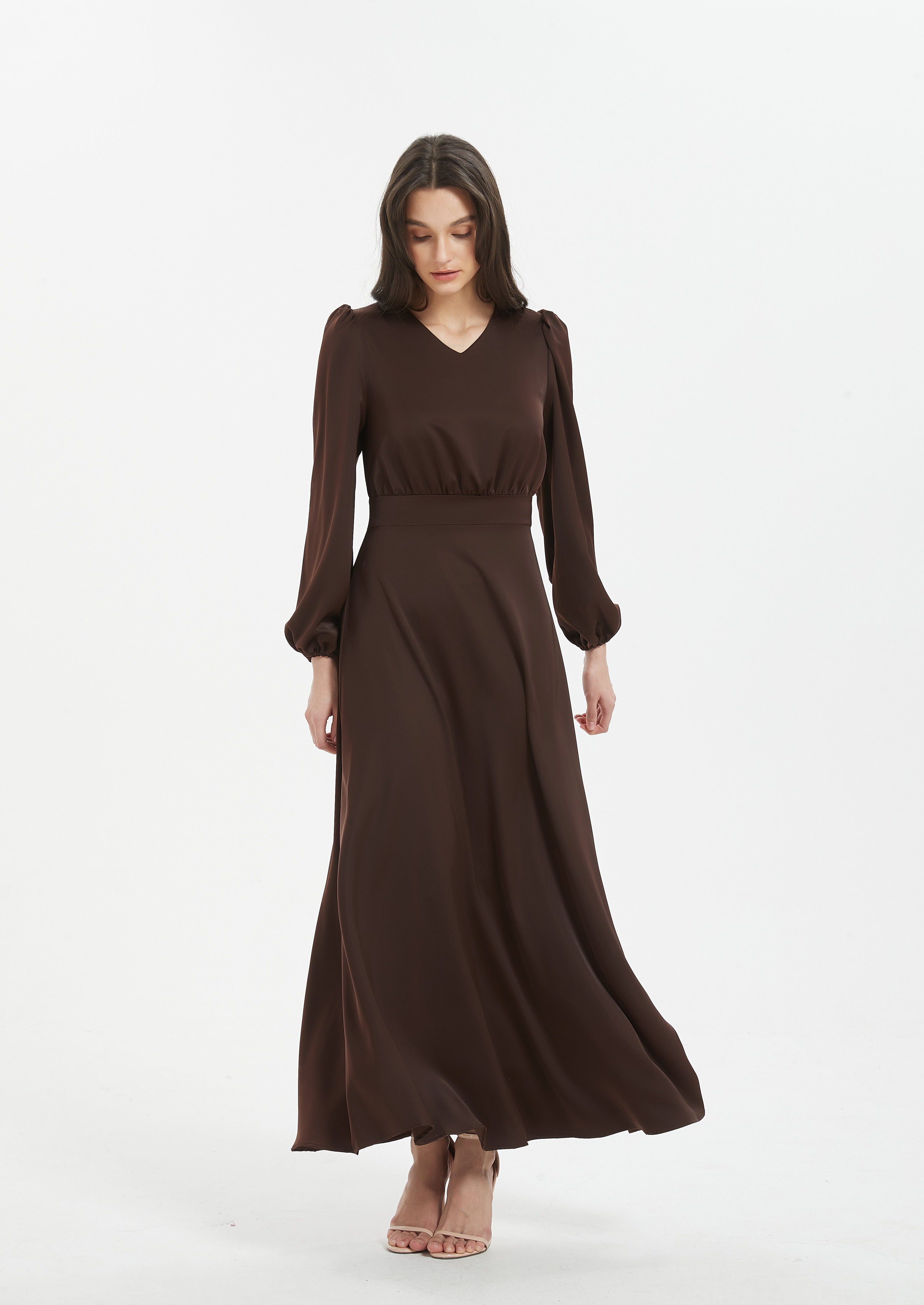 Inayah V-Neck Maxi Dress - Chocolate Brown