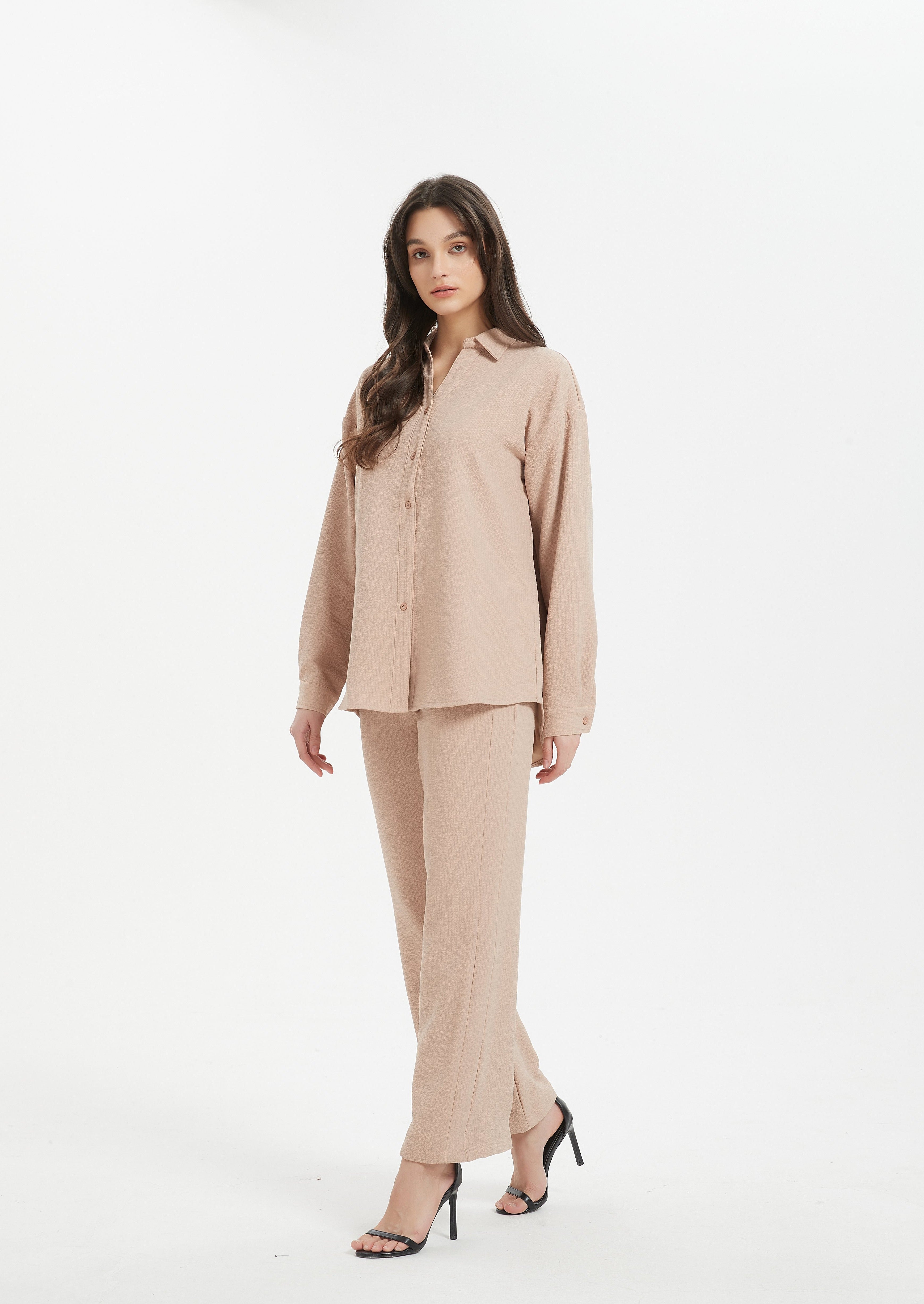 Ezra Button Up Lounge Set - Nude