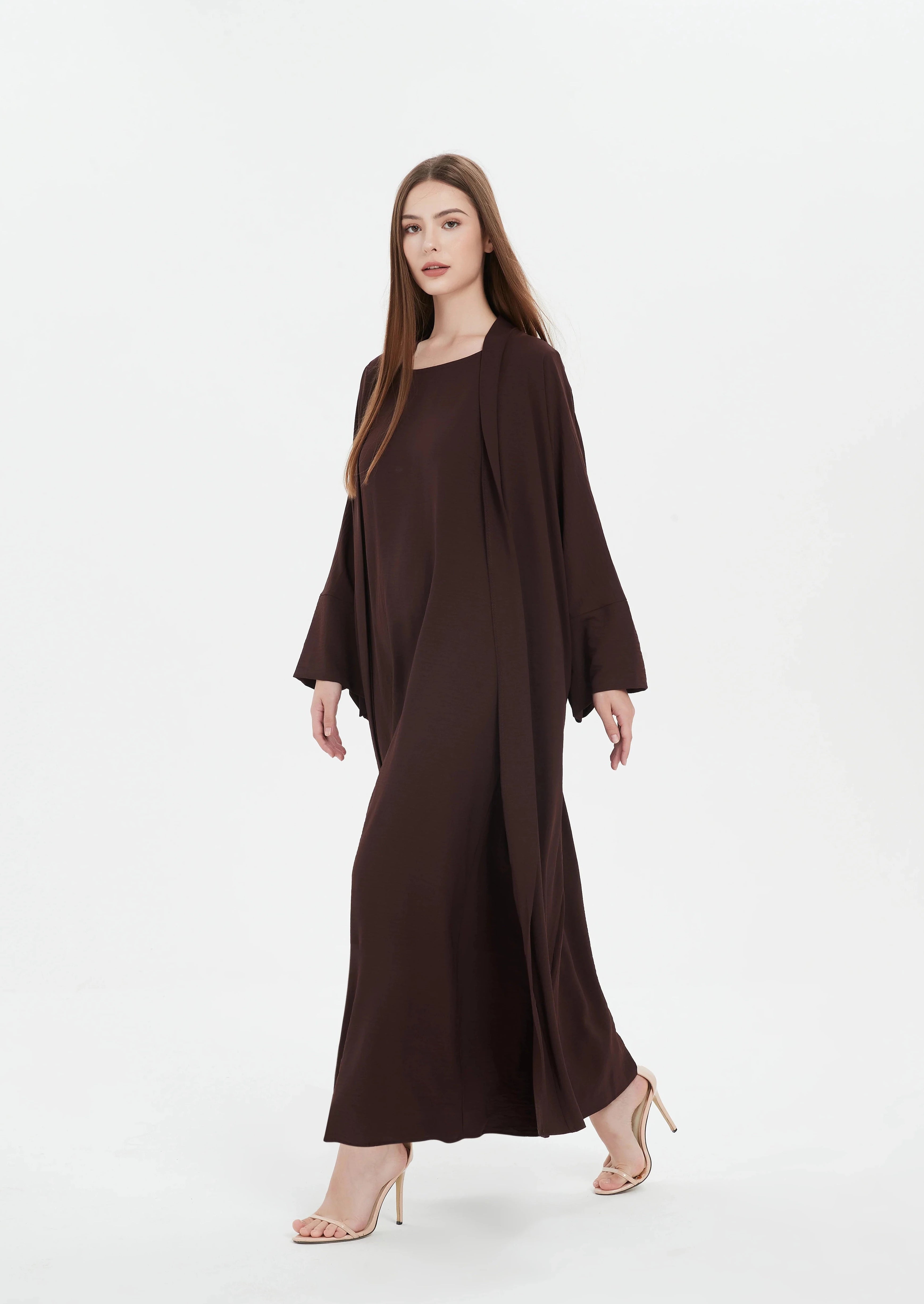 Serena Matte Abaya Set - Chocolate Brown