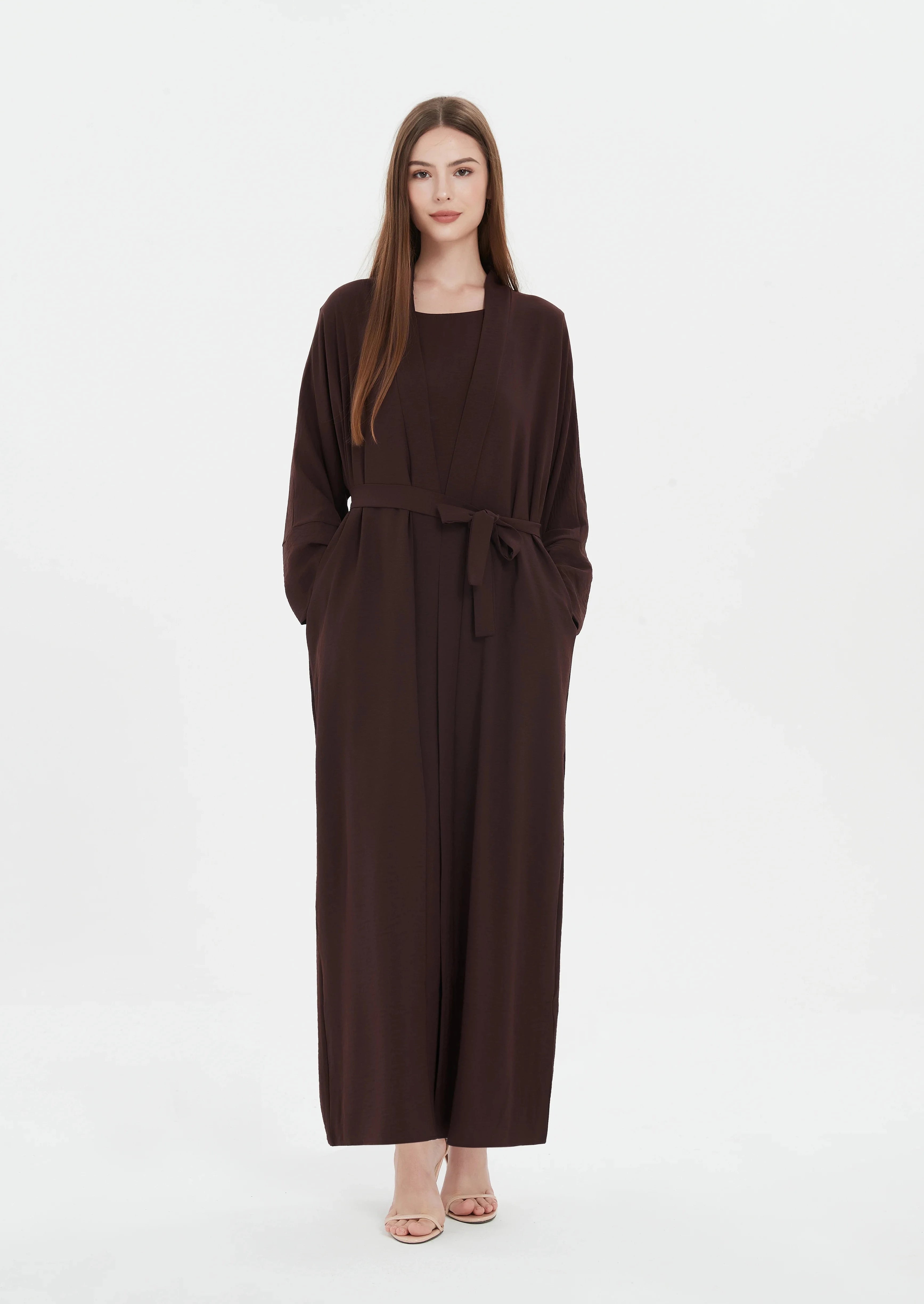 Serena Matte Abaya Set - Chocolate Brown