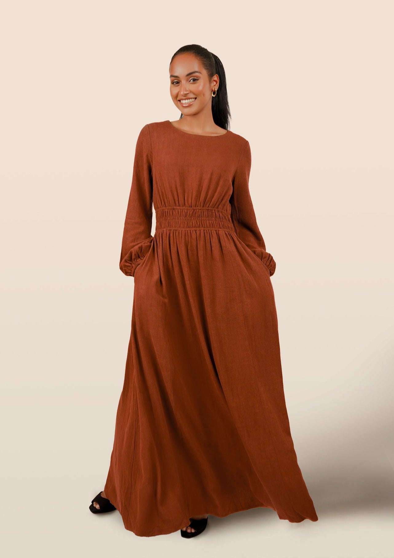 Alysa Linen Maxi Dress - Rust