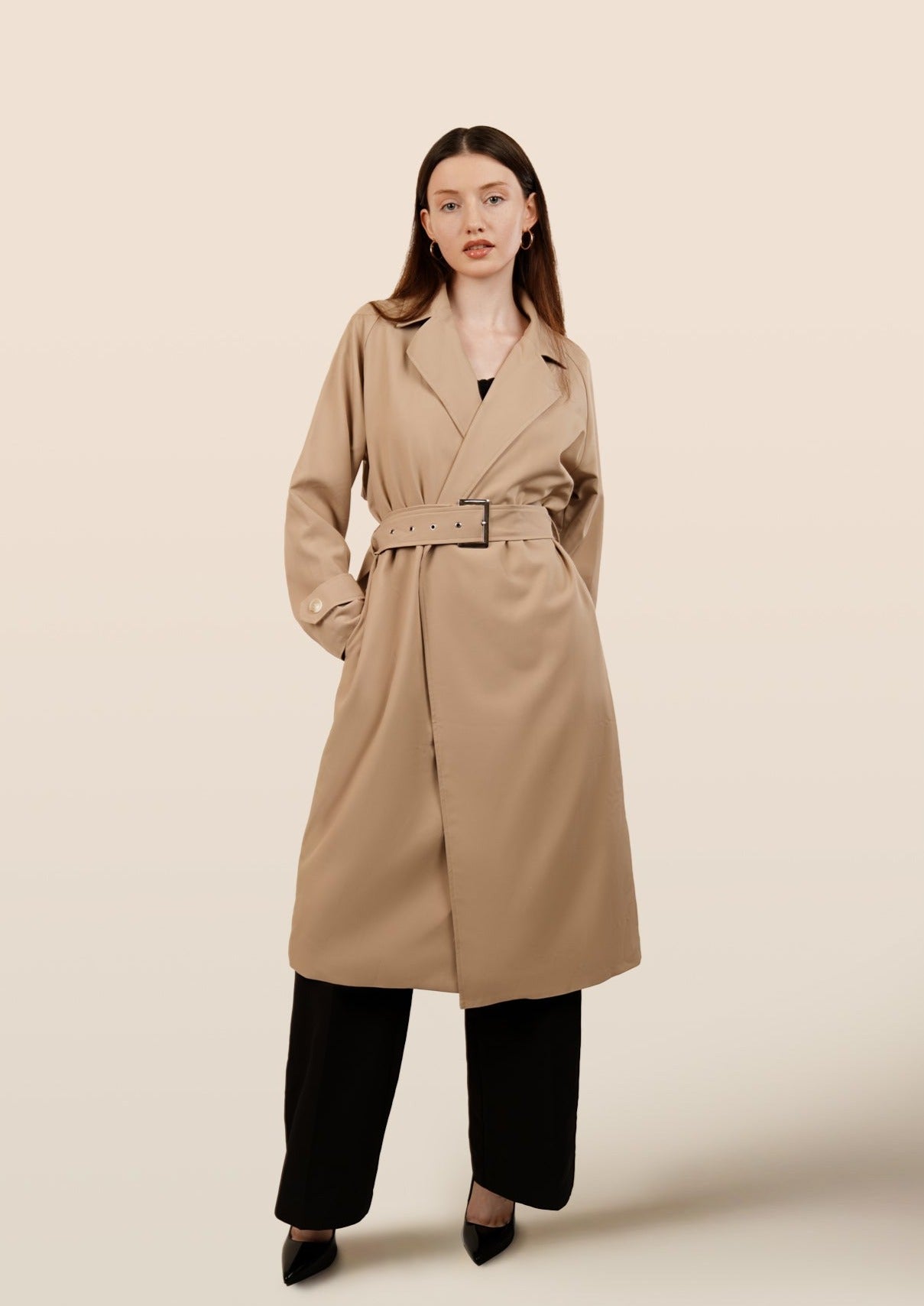 Longline Belted Trench Coat - Camel