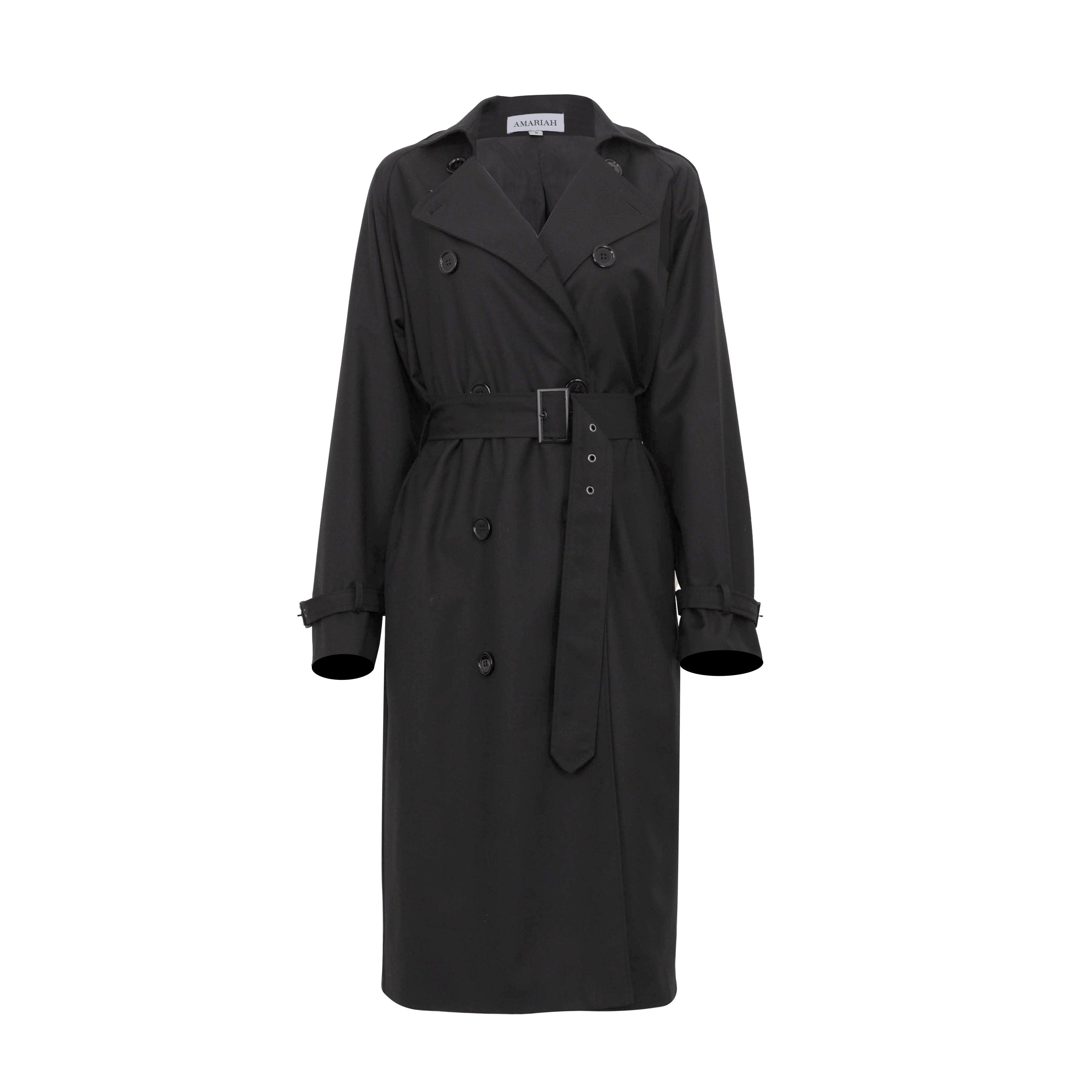 Amariah Double Breasted Trench Coat - Black