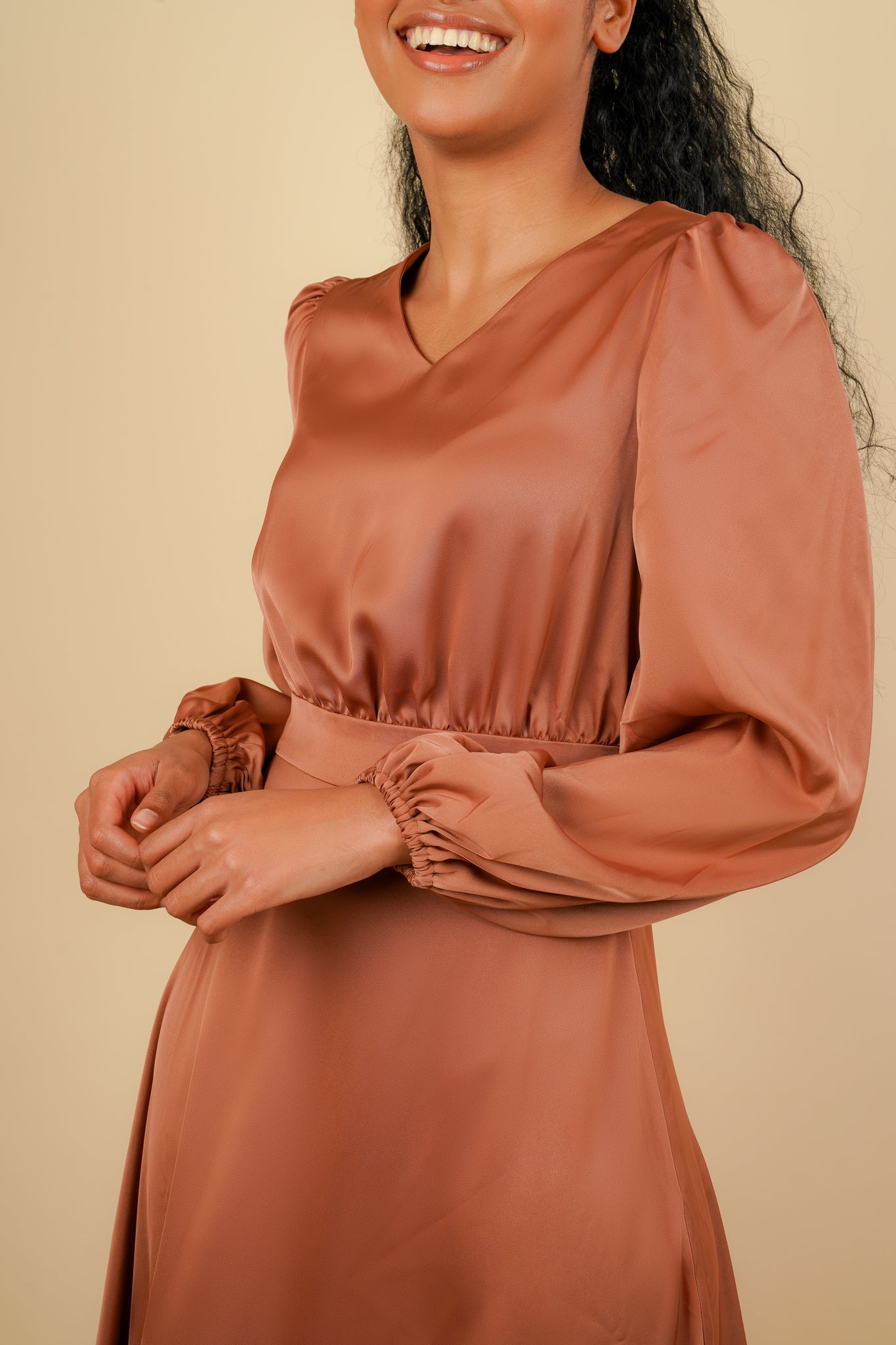 Inayah V-Neck Maxi Dress - Coffee - AMARIAH