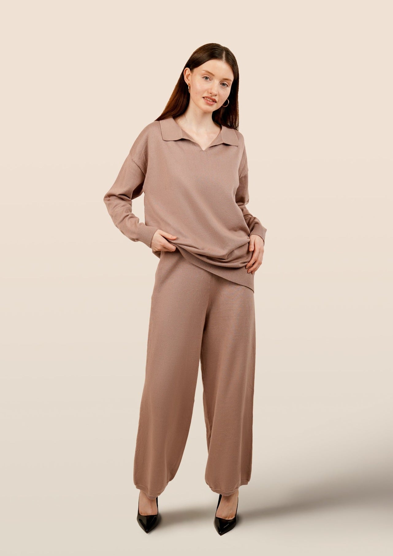 Zohra Knitted Longline Coord Set - Mauve