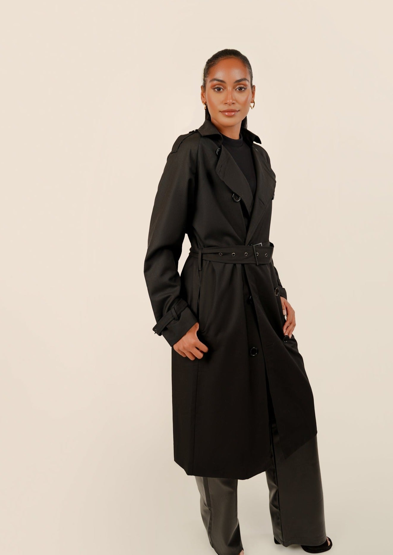 Amariah Double Breasted Trench Coat - Black
