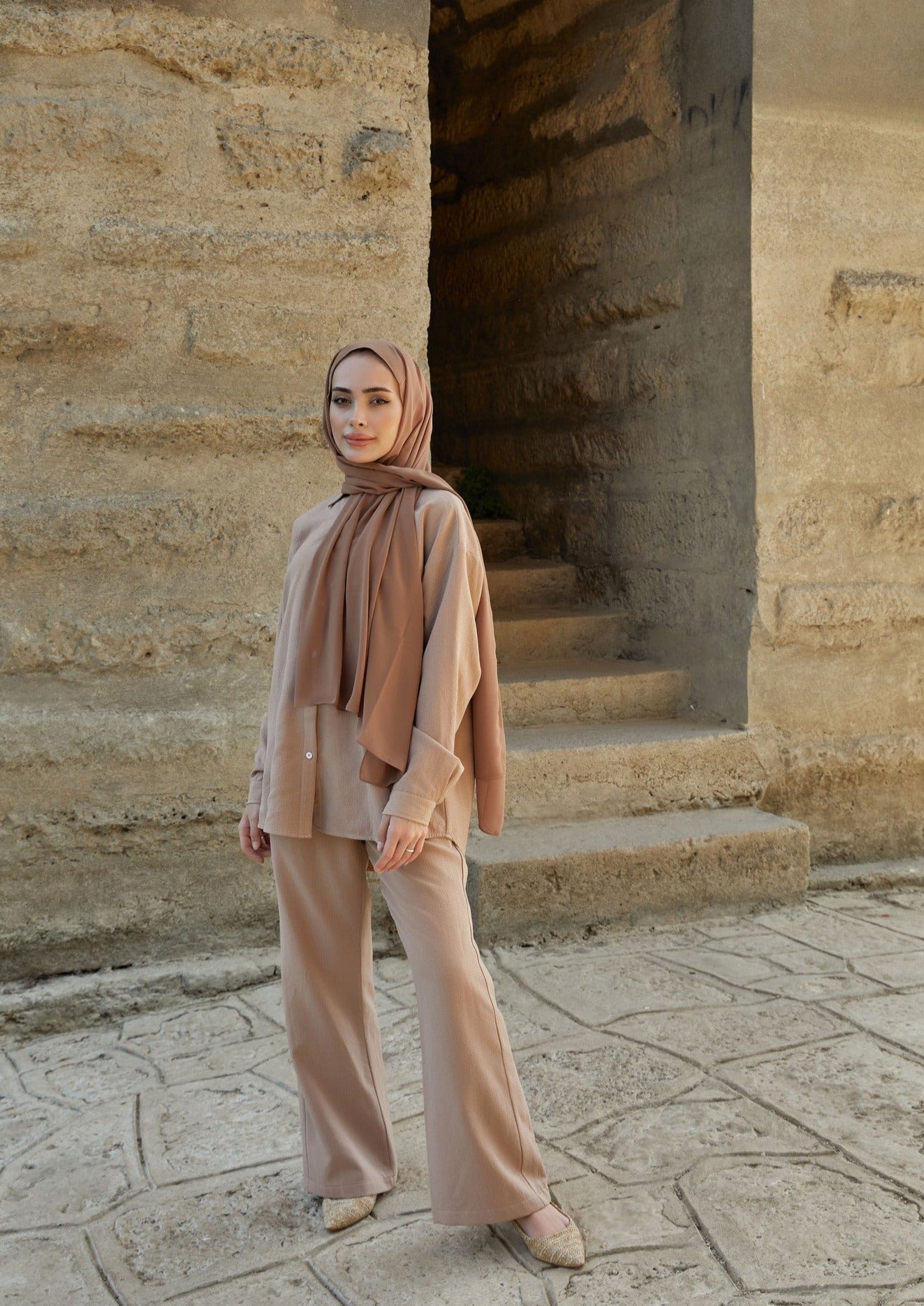 Ezra Button Up Lounge Set - Nude