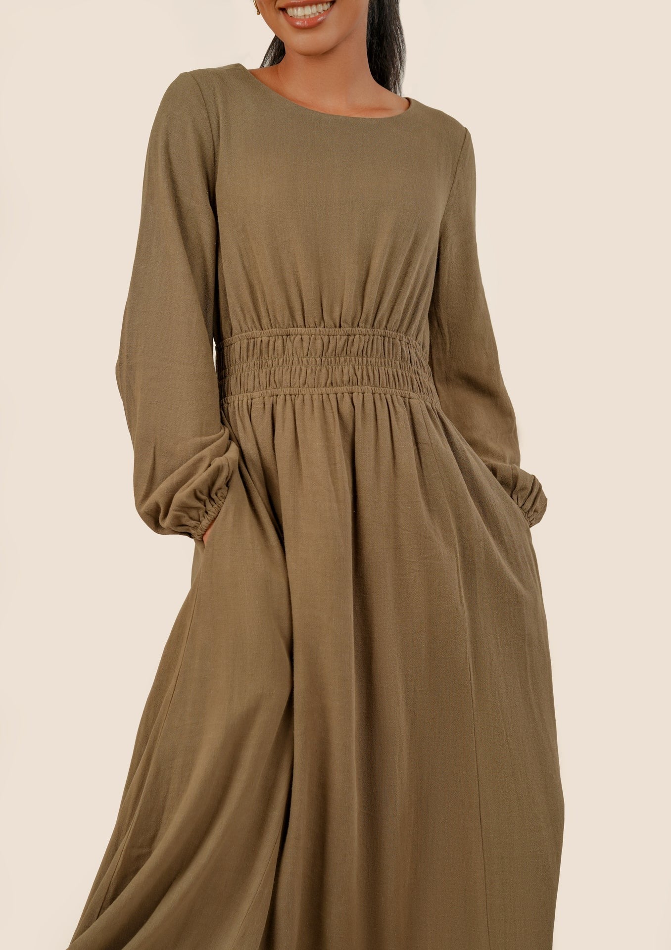 Alysa Linen Maxi Dress - Khaki Green