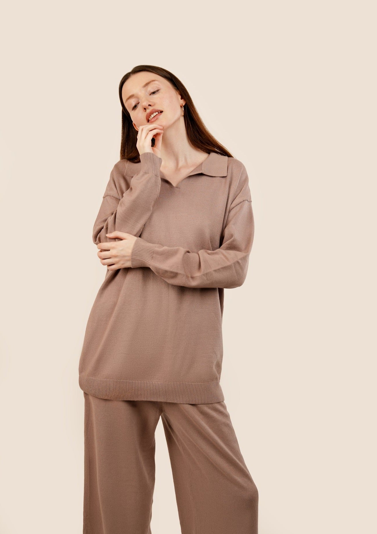 Zohra Knitted Longline Coord Set - Mauve