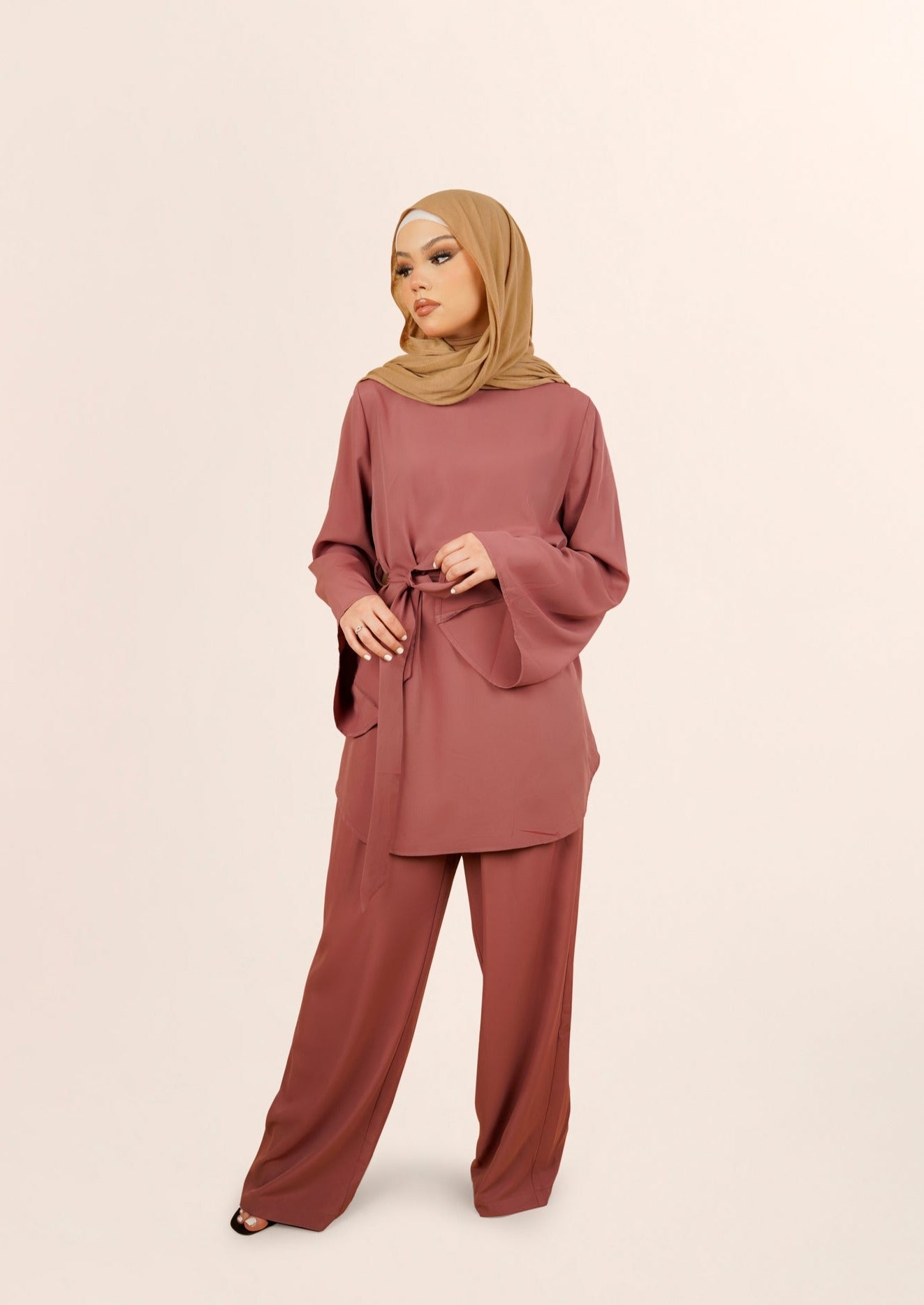 Arabella Wide Leg Trousers - Dark Rose