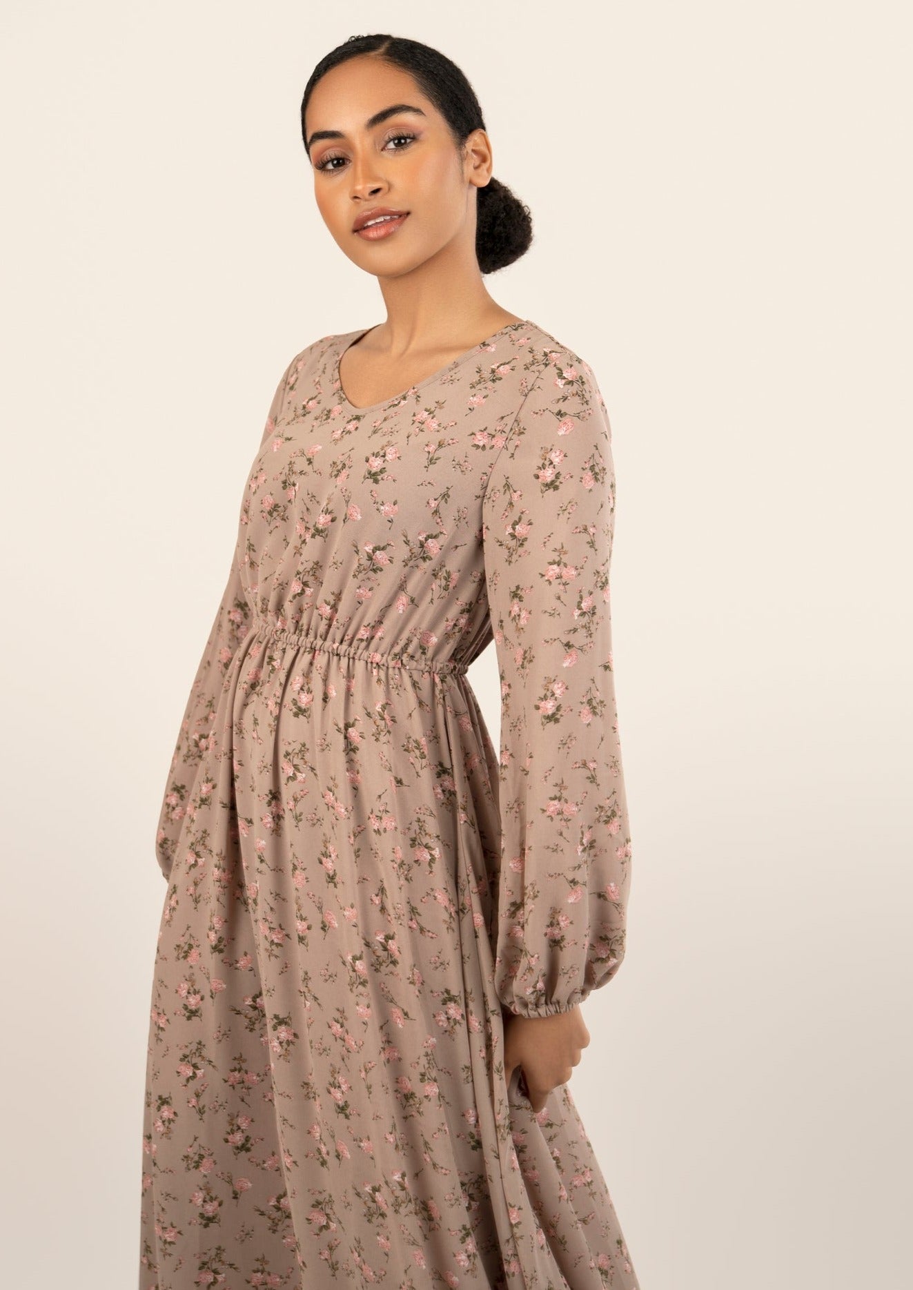 Dalia Floral Maxi Dress - Nude Mauve - AMARIAH