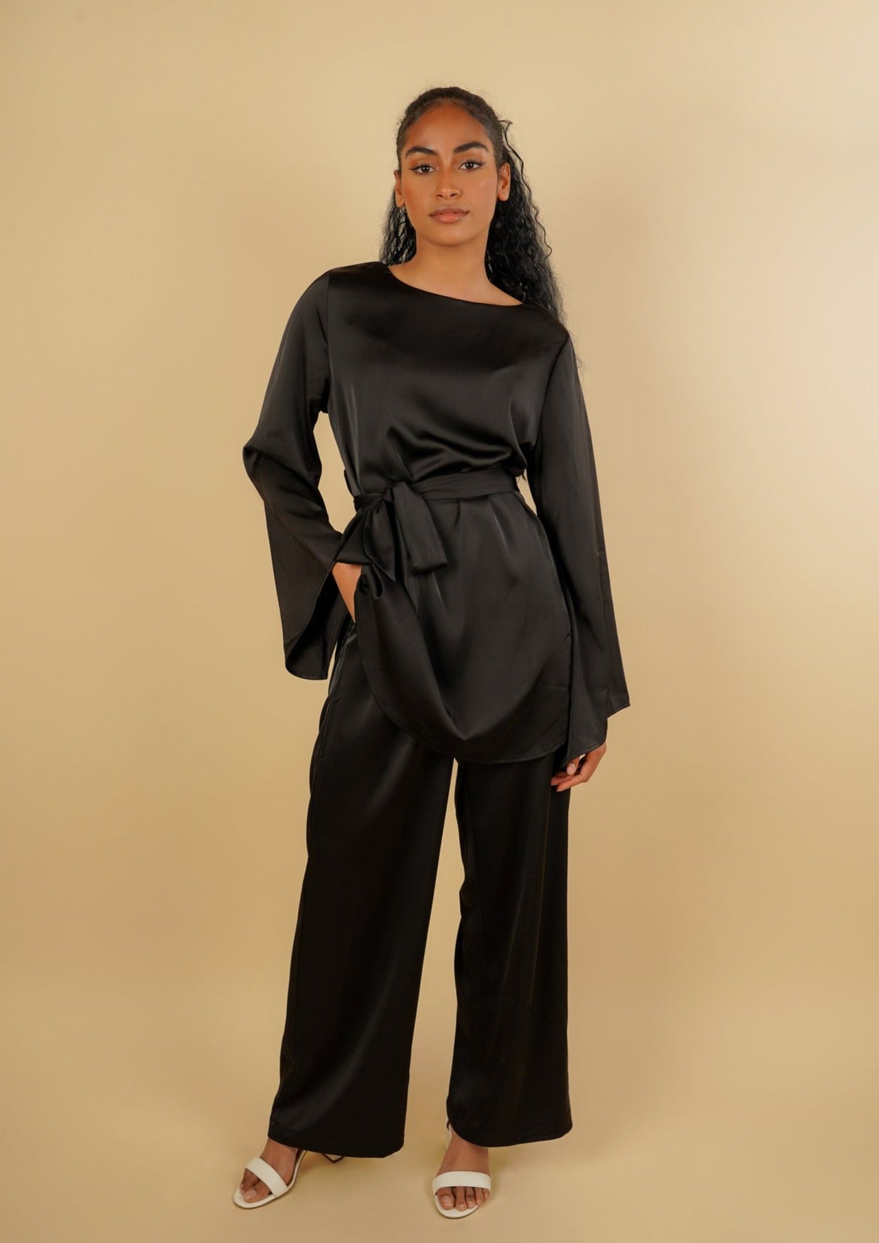 Arabella Tie Waist Top - Black - AMARIAH