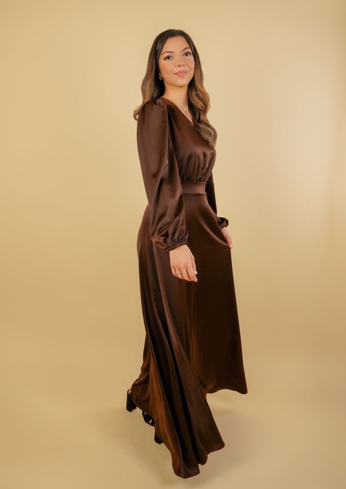 Inayah V-Neck Maxi Dress - Chocolate Brown - AMARIAH