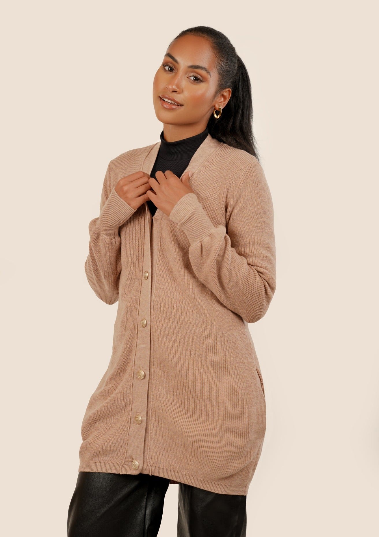 Selma Longline Wool Cardigan - Dusty Pink