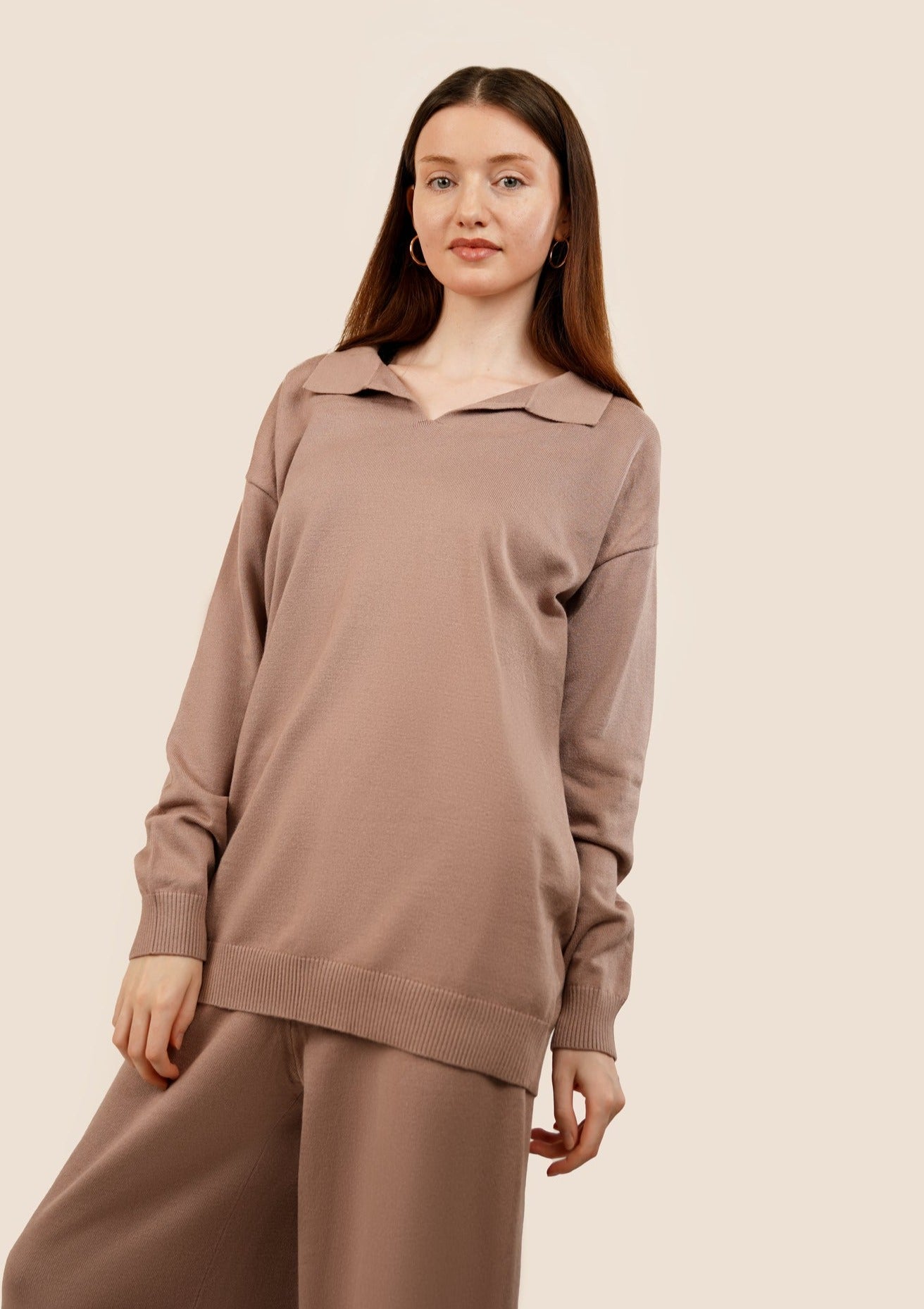 Zohra Knitted Longline Coord Set - Mauve