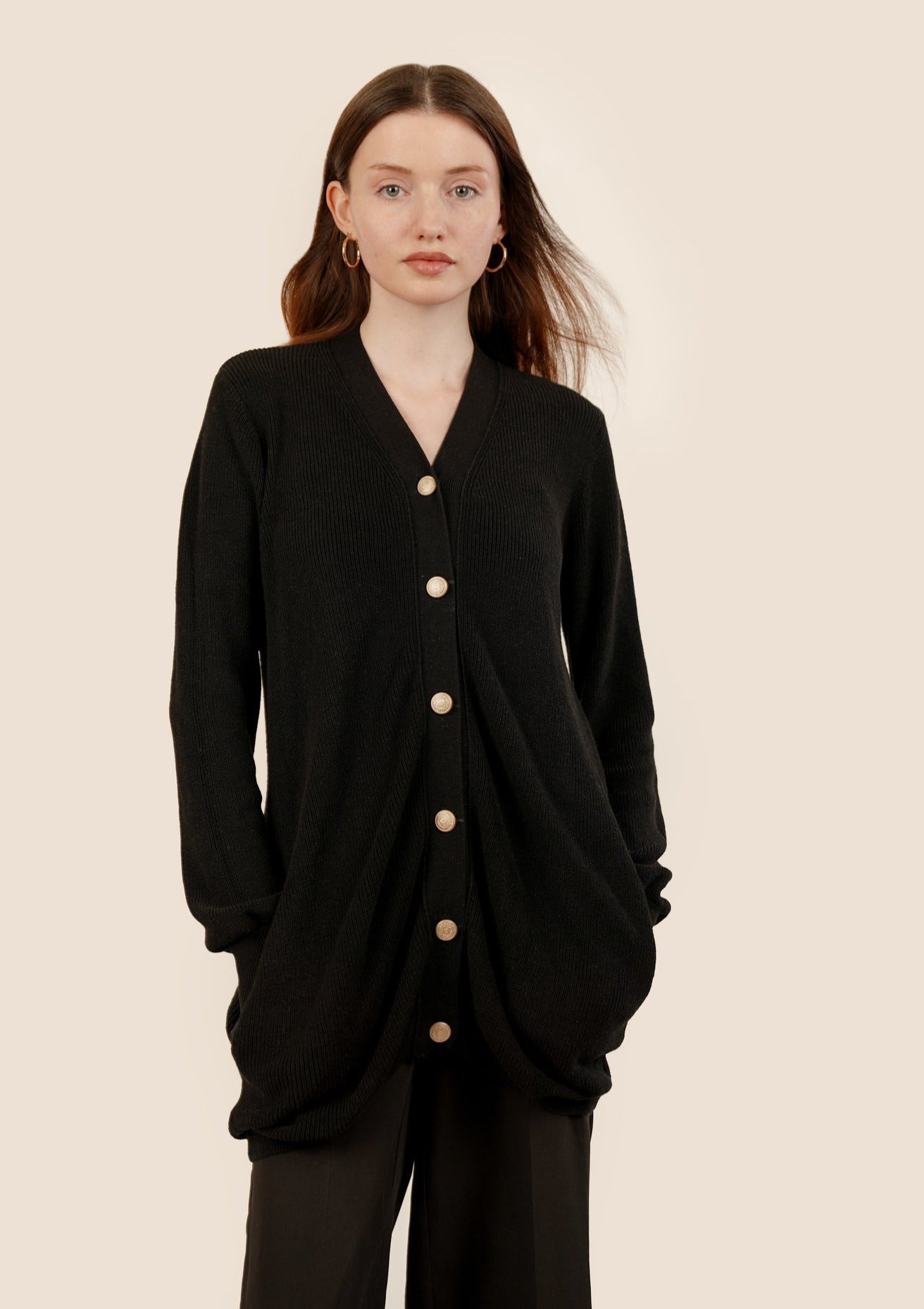 Selma Longline Wool Cardigan - Black