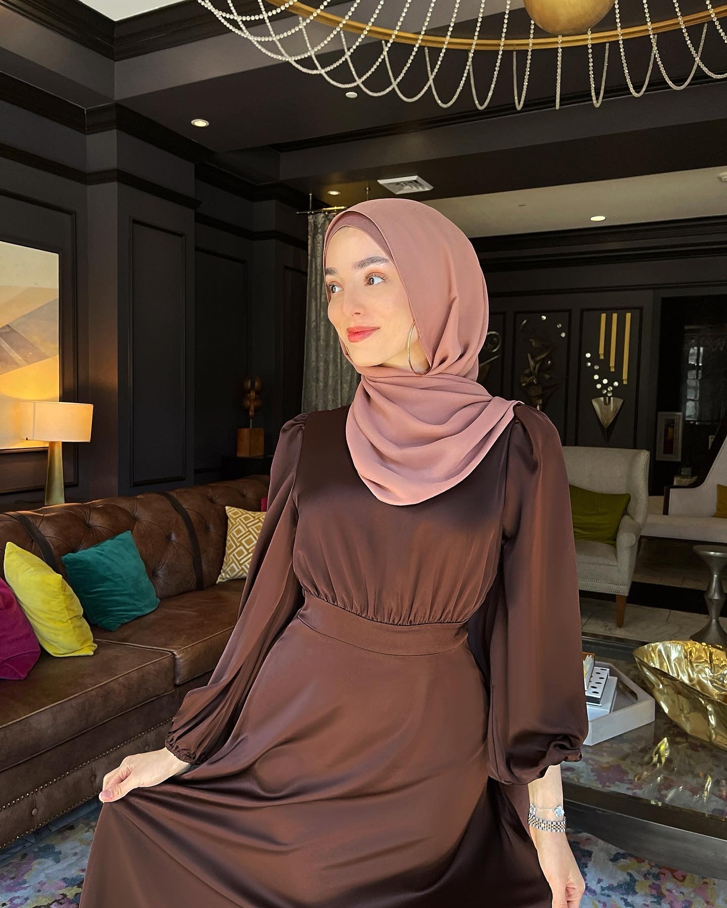 Inayah V-Neck Maxi Dress - Chocolate Brown - AMARIAH