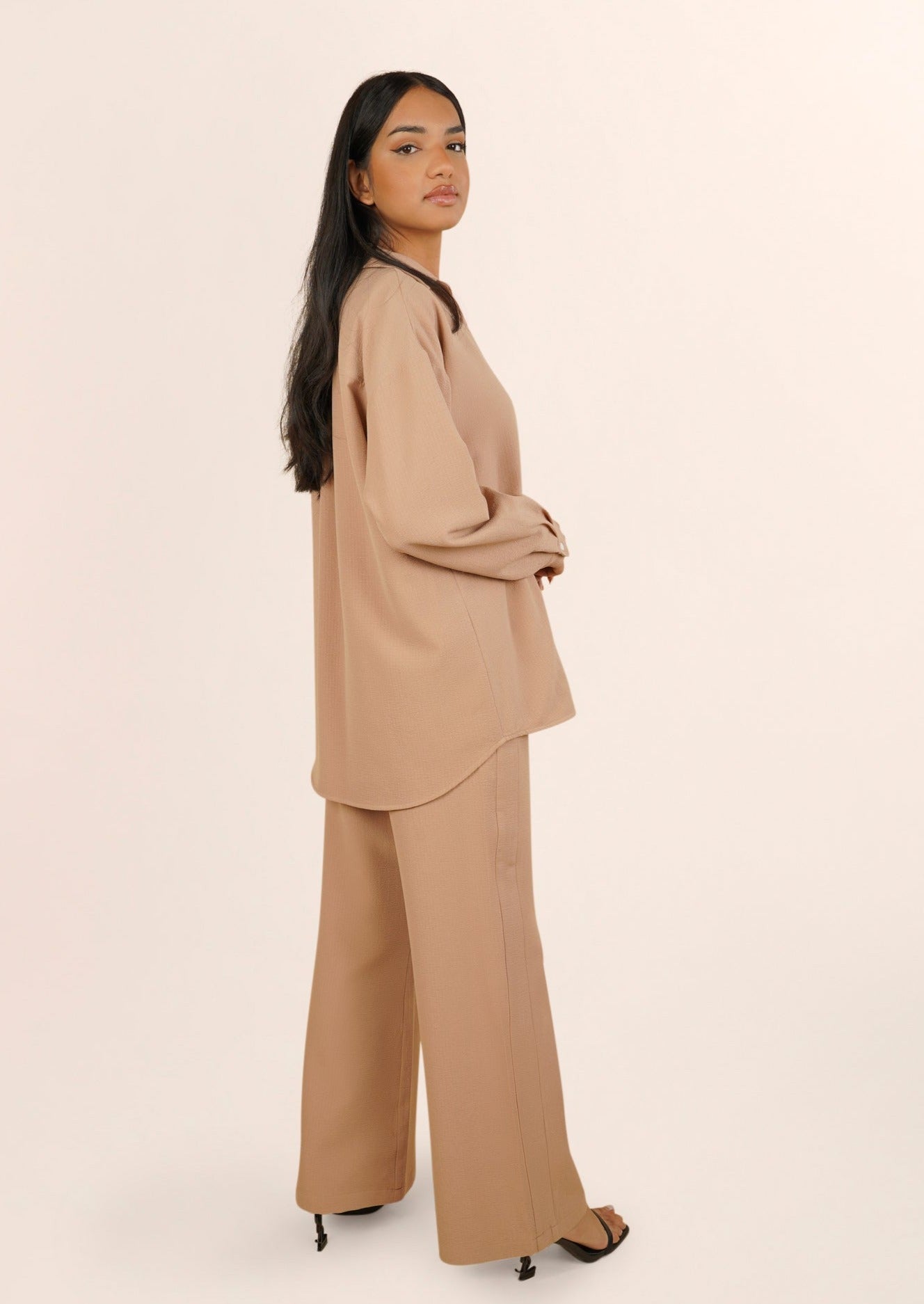 Ezra Button Up Lounge Set - Nude - AMARIAH