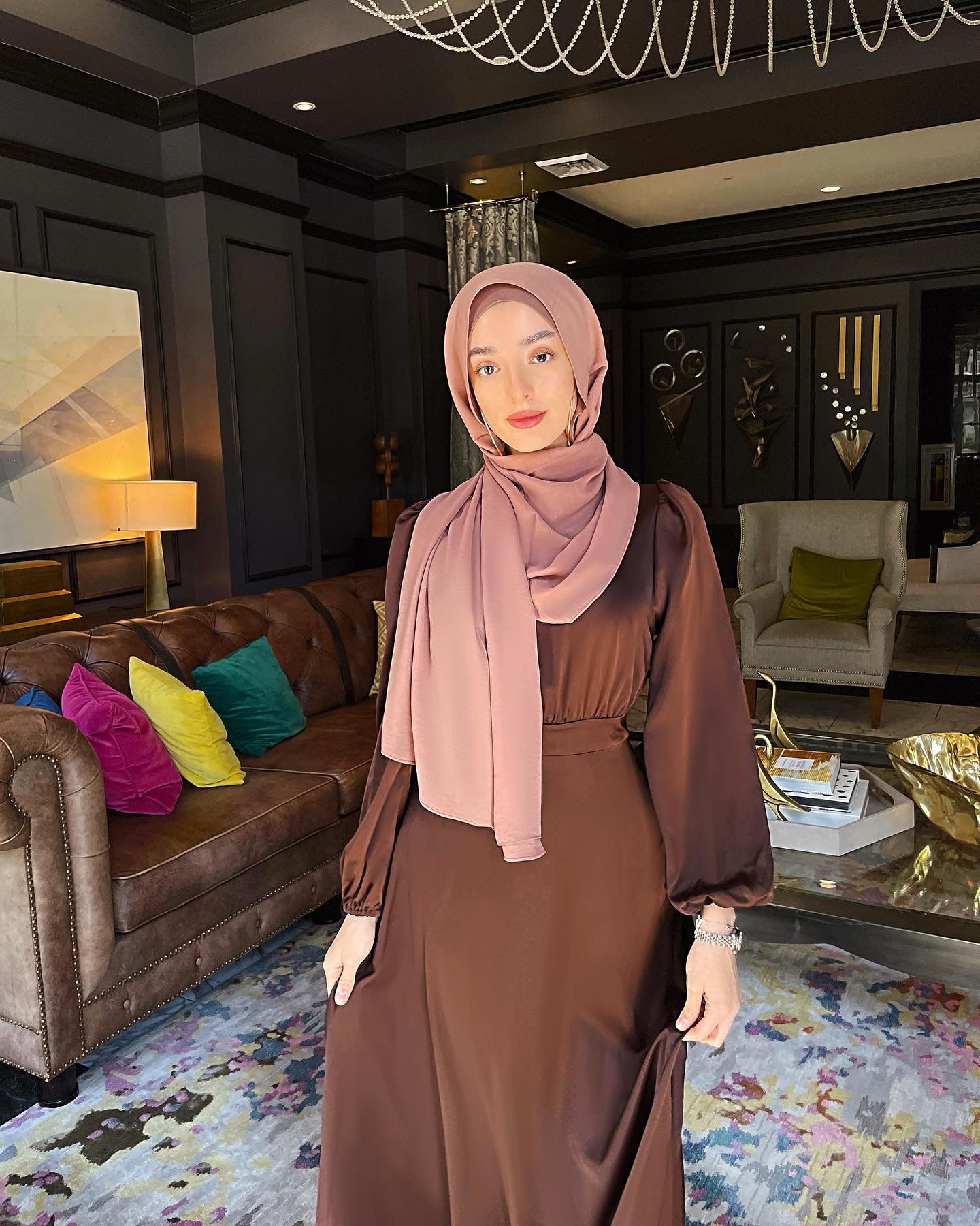 Inayah V-Neck Maxi Dress - Chocolate Brown - AMARIAH