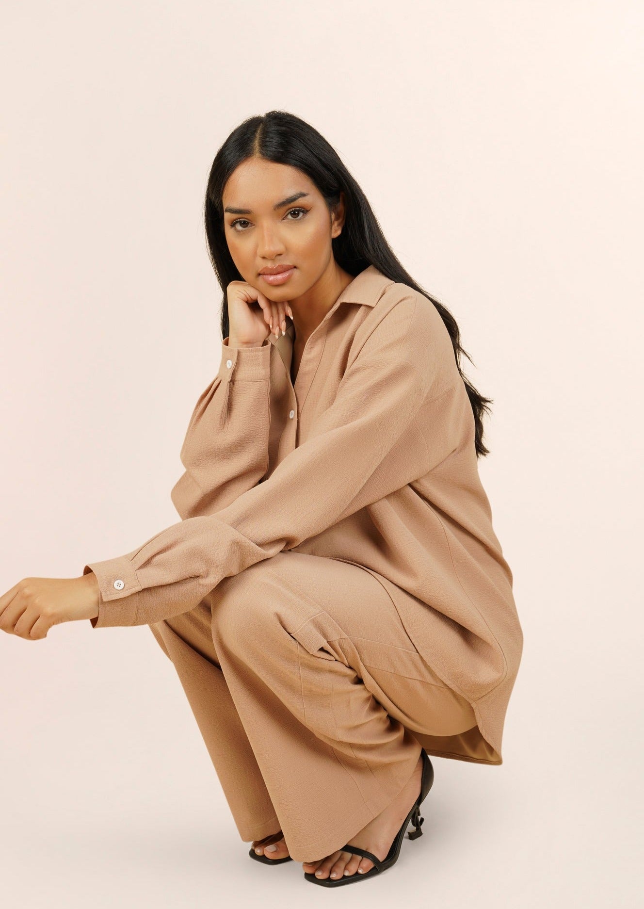 Ezra Button Up Lounge Set - Nude - AMARIAH