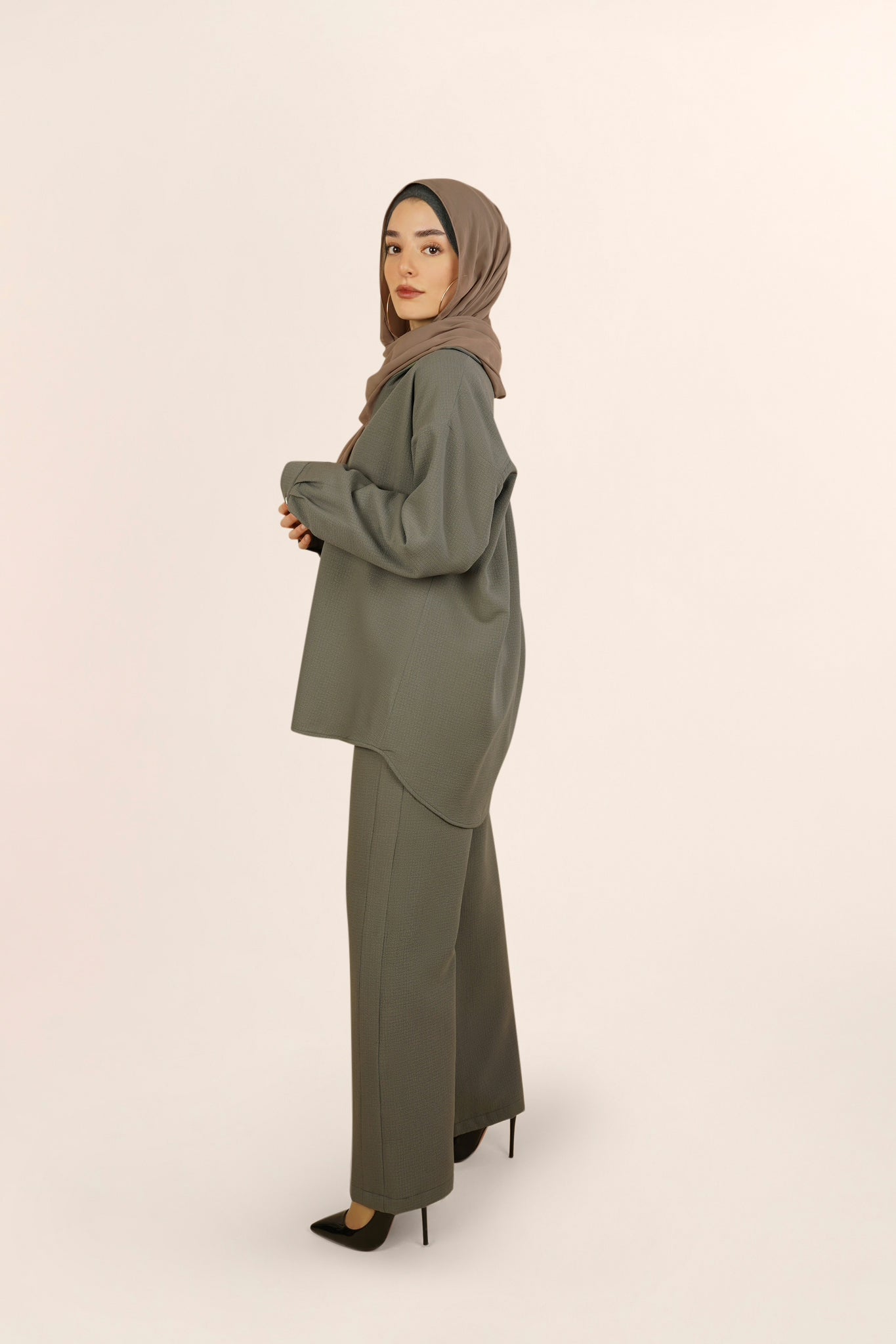 Ezra Button Up Lounge Set - Olive Green - AMARIAH