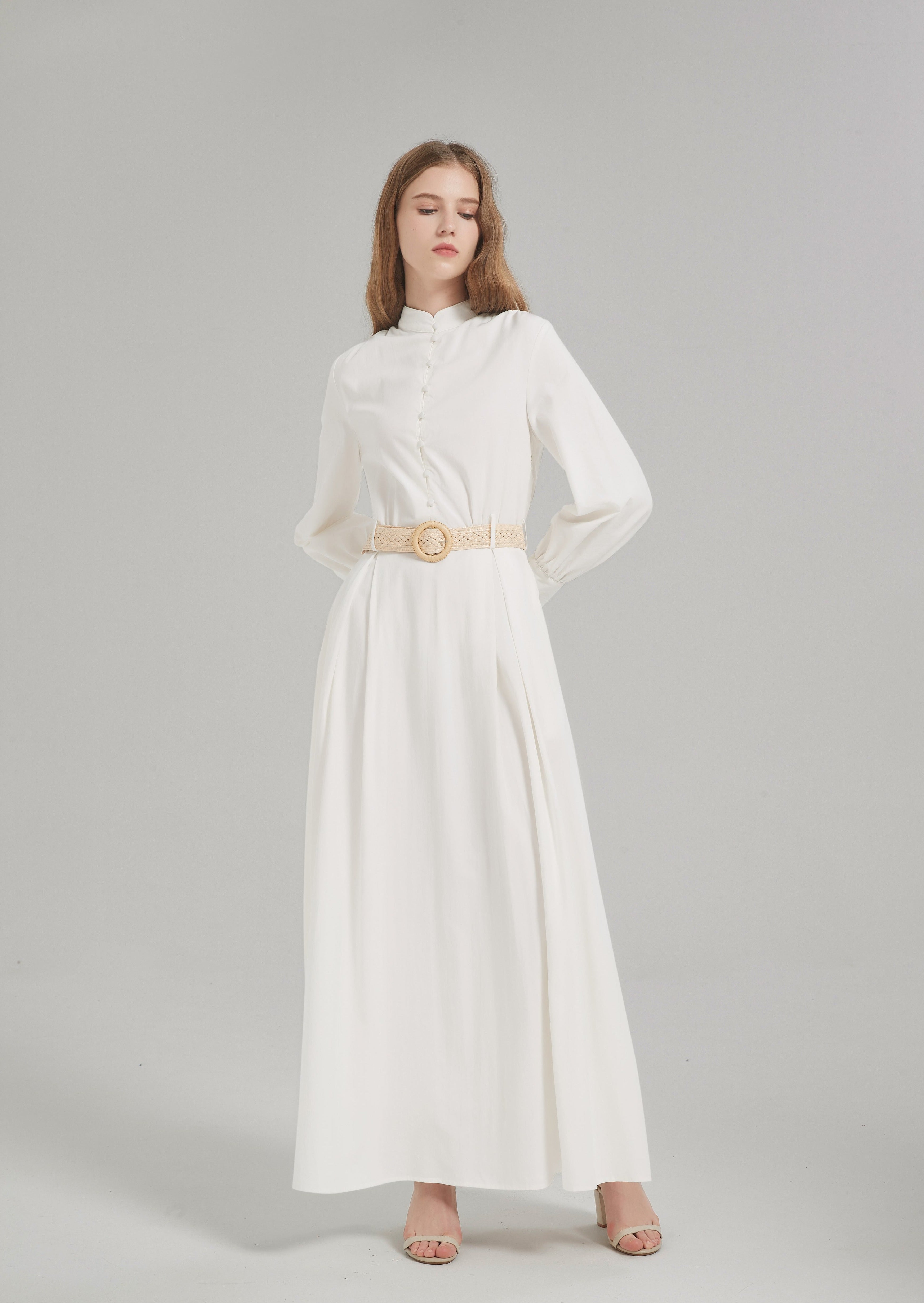 Dina Belted Maxi Dress - White