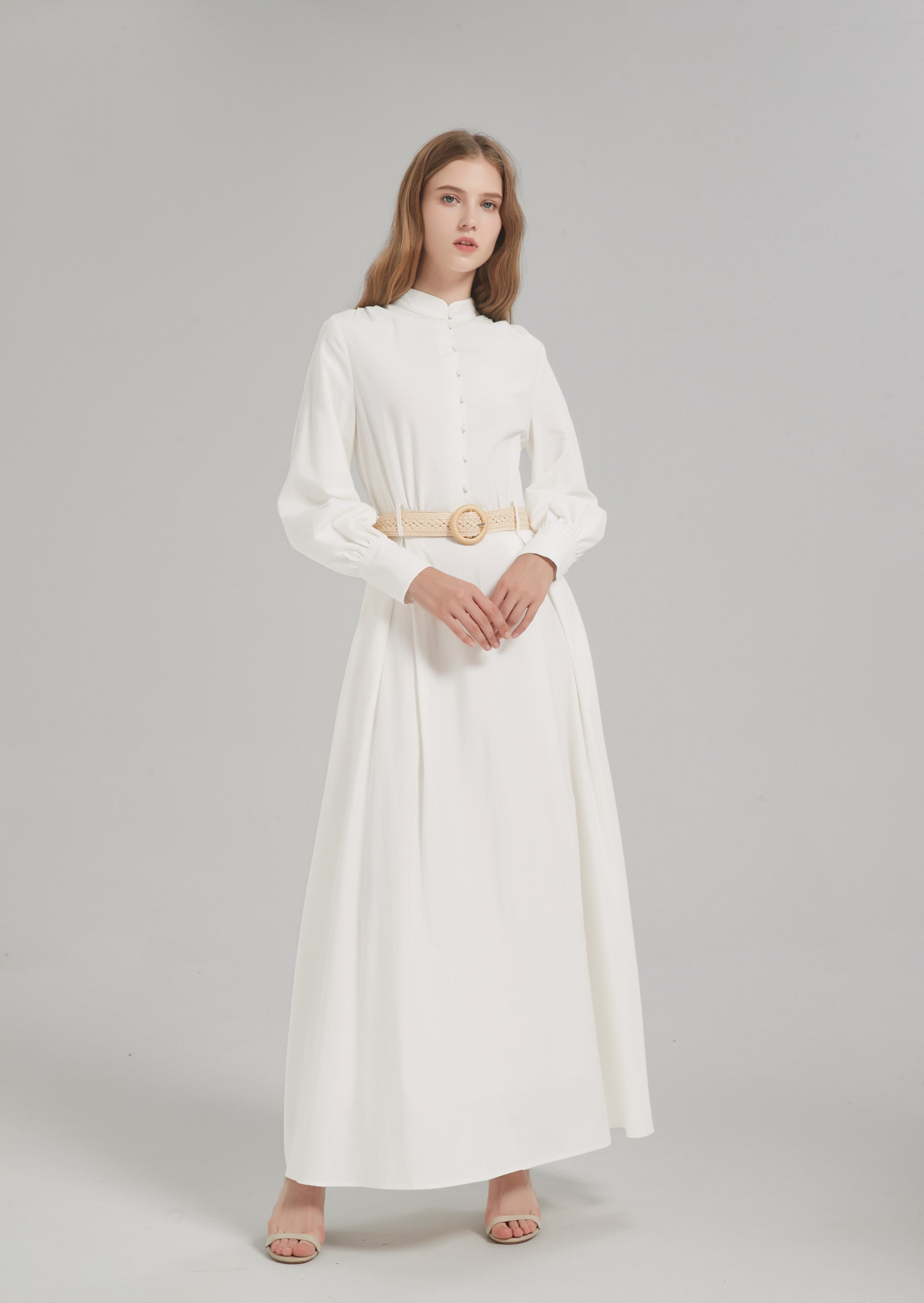 Dina Belted Maxi Dress - White