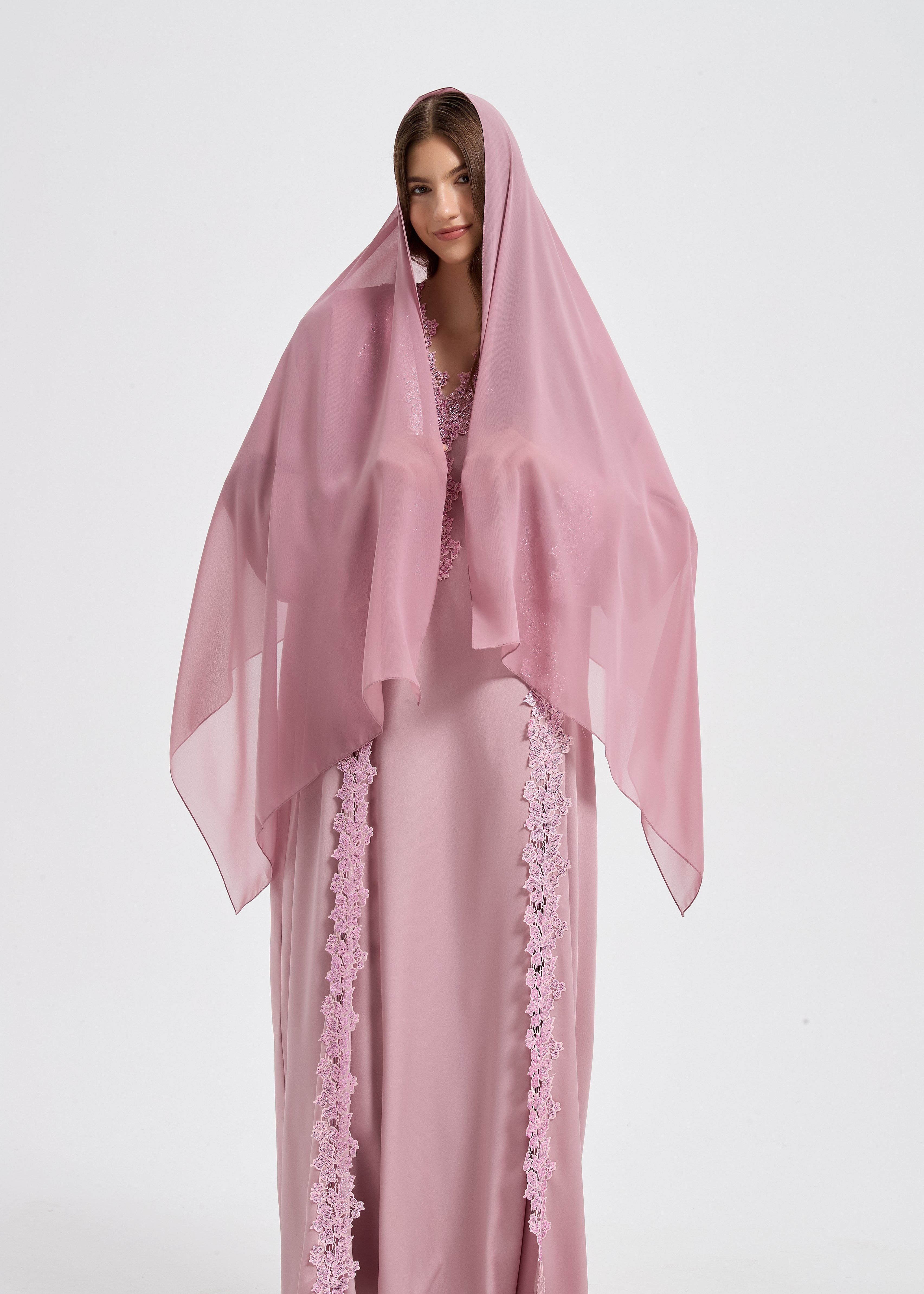 Sultana Lace Abaya Set - Rose