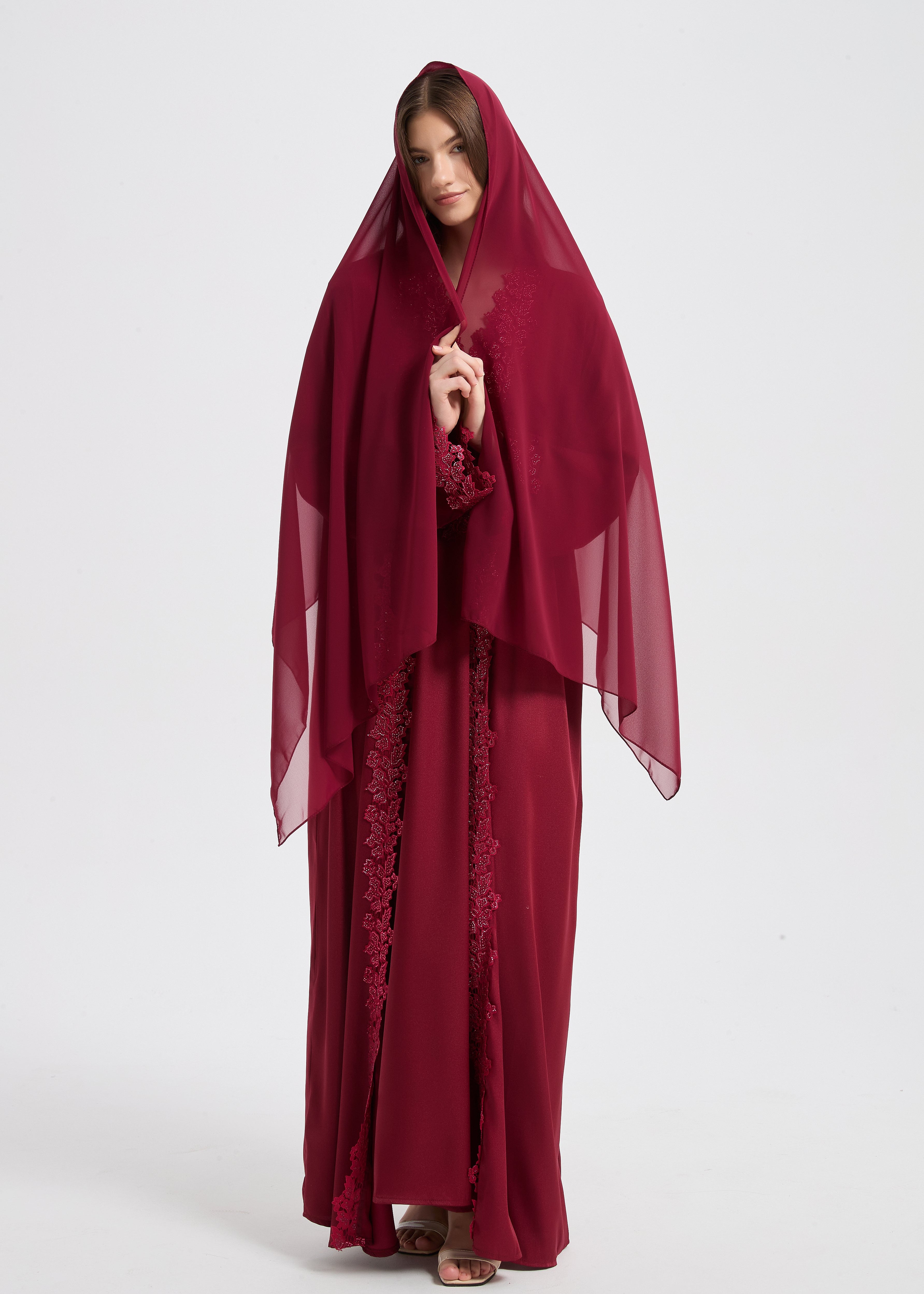 Sultana Lace Abaya Set - Maroon