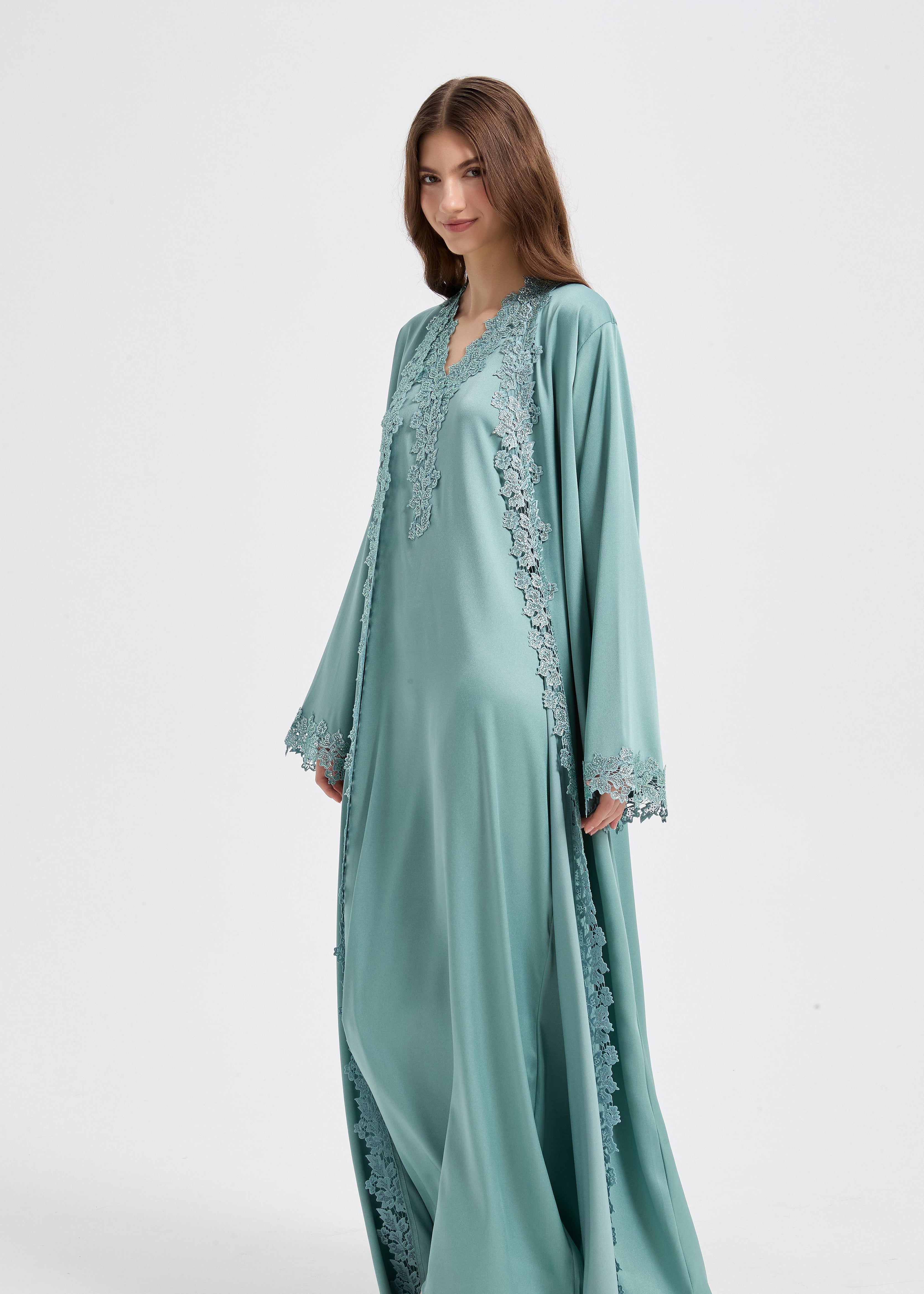 Sultana Lace Abaya Set - Sage