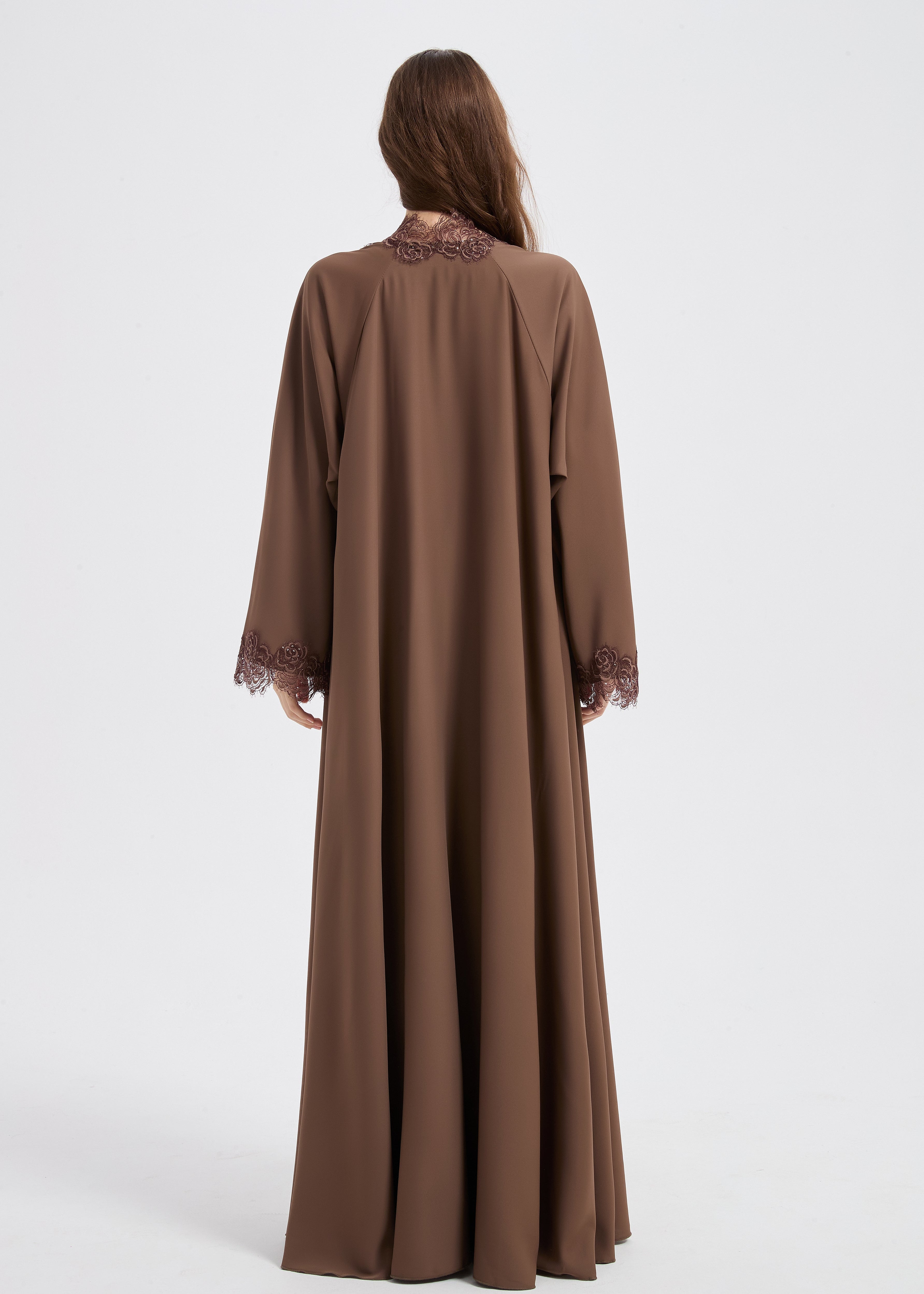 Yasmine Lace Abaya Set - Brown