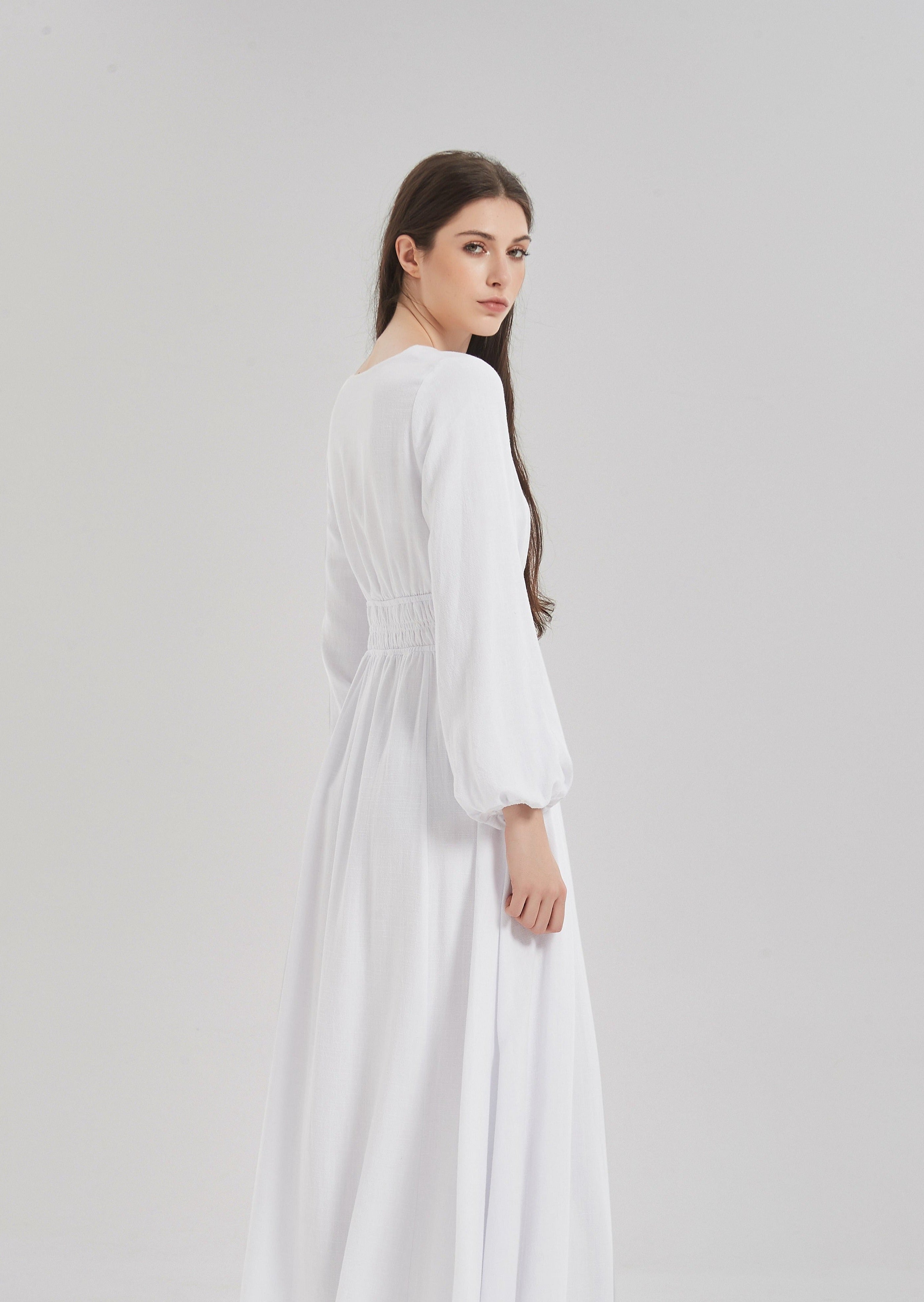 Alysa Linen Maxi Dress - White