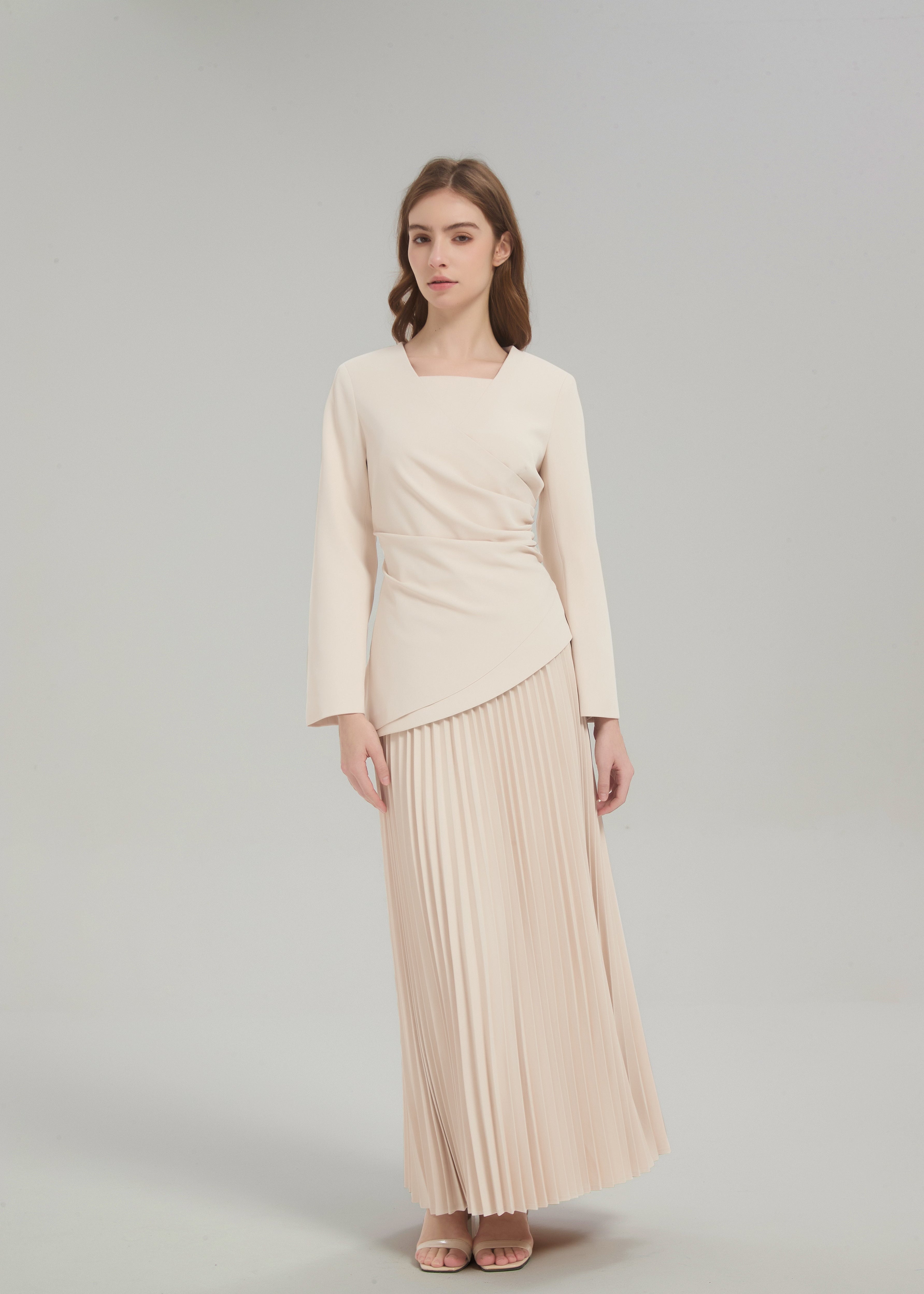 Estelle Pleated Skirt Set - Cream - AMARIAH