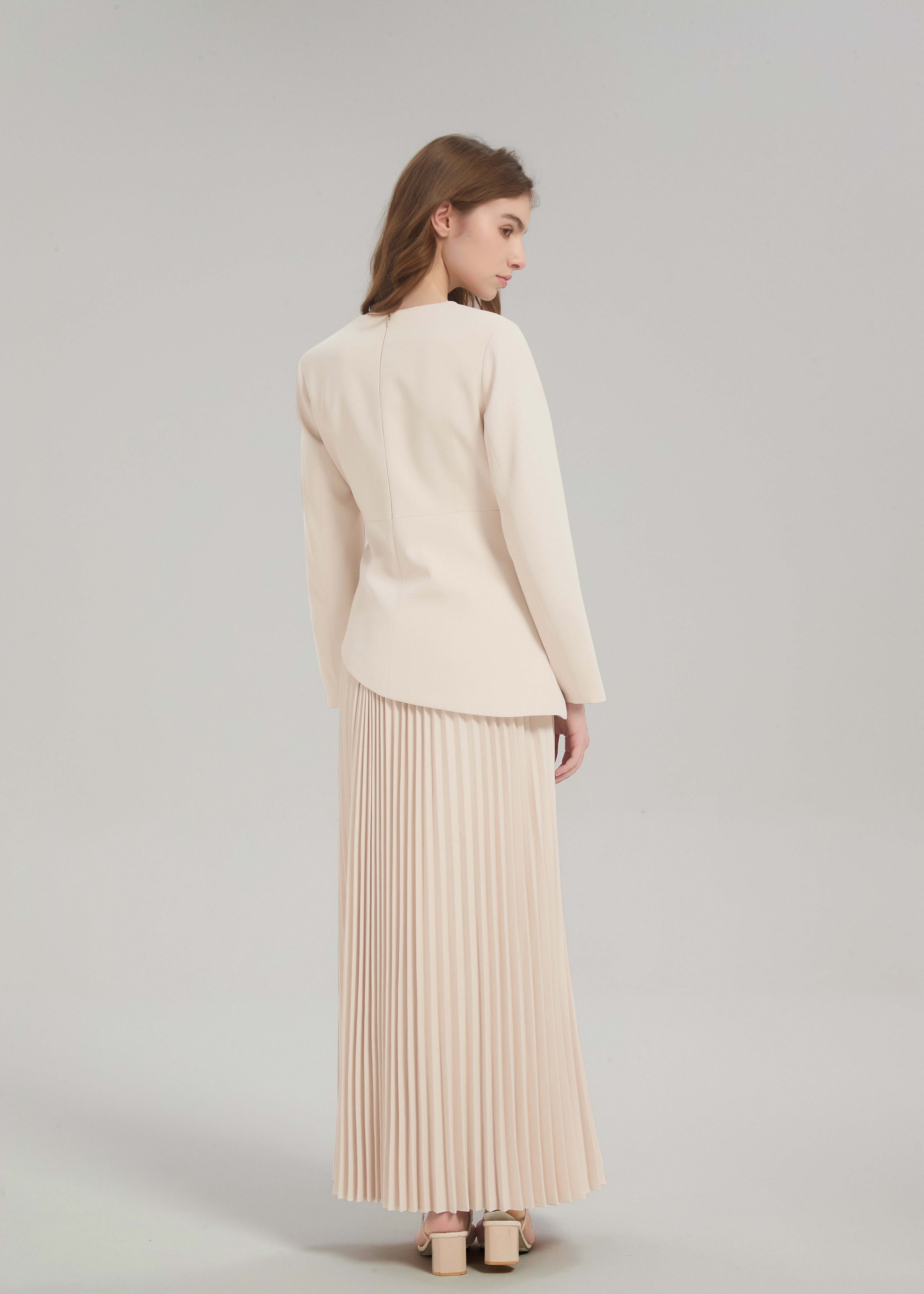 Estelle Pleated Skirt Set - Cream - AMARIAH