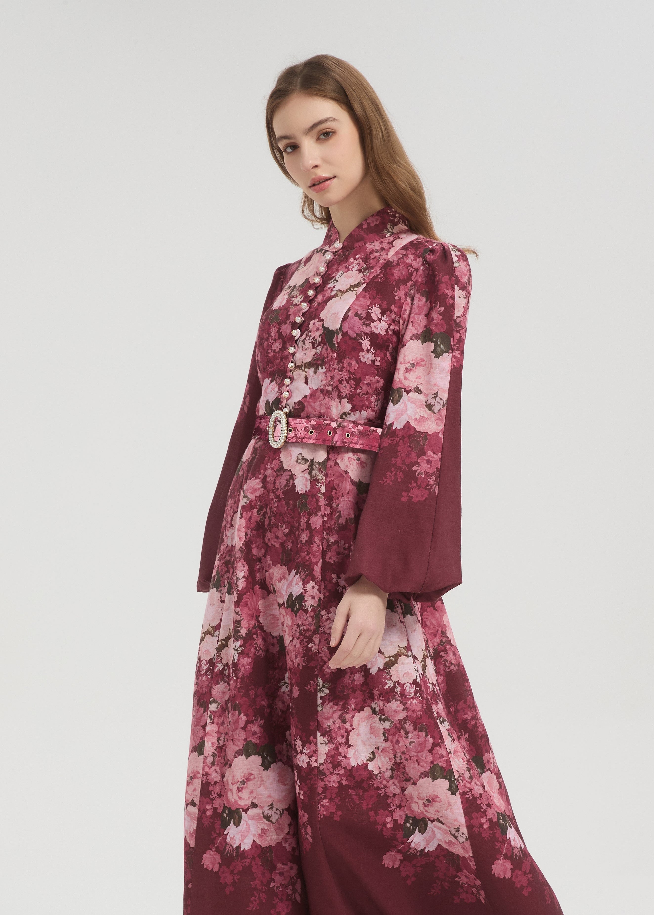Mina Floral Maxi Dress - Plum - AMARIAH