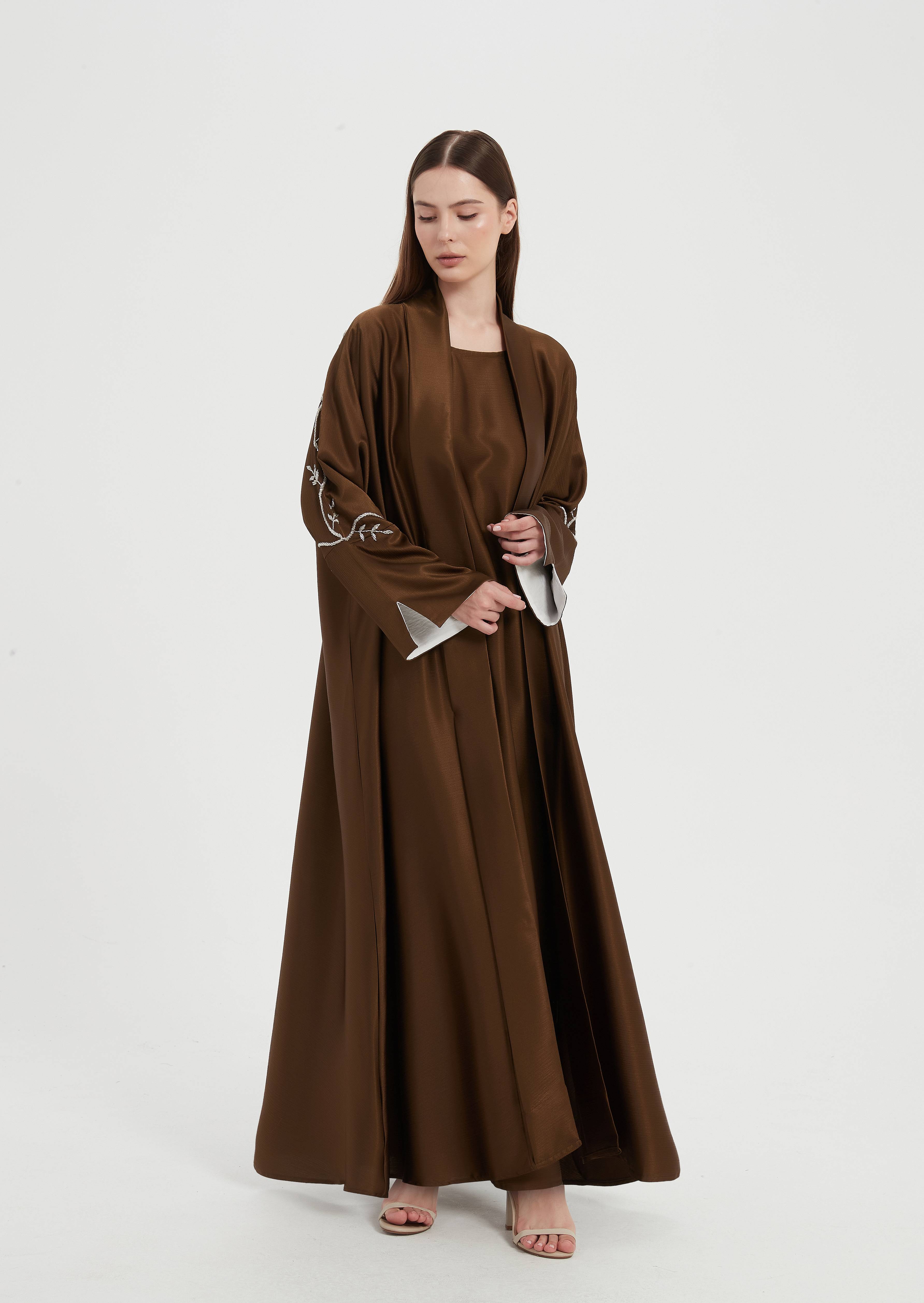 Liyana Beaded Abaya Set - Chocolate