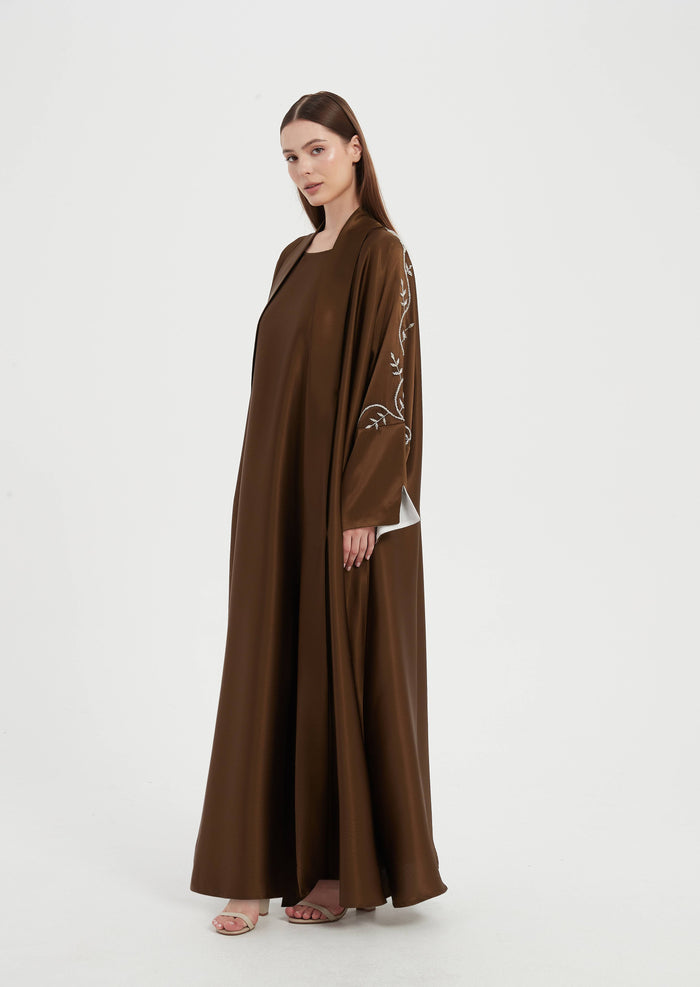 Smoke & Silver Liquid Marble & Mocha Luxe 2-Piece Tie dye Abaya Set