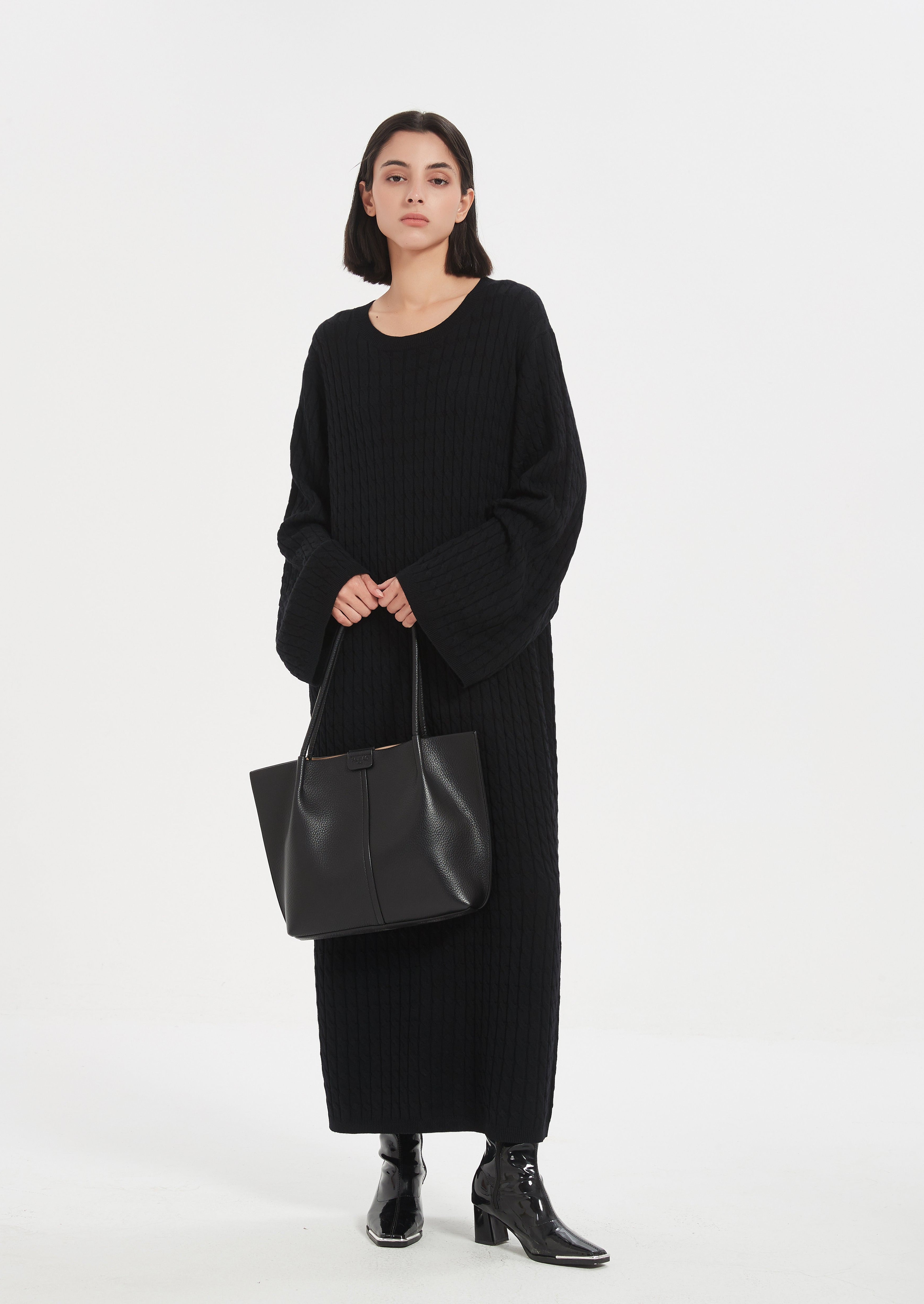 Hawa Cable Knit Dress - Black