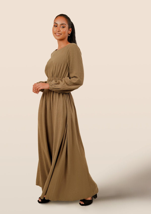 Alysa Linen Maxi Dress - Khaki Green